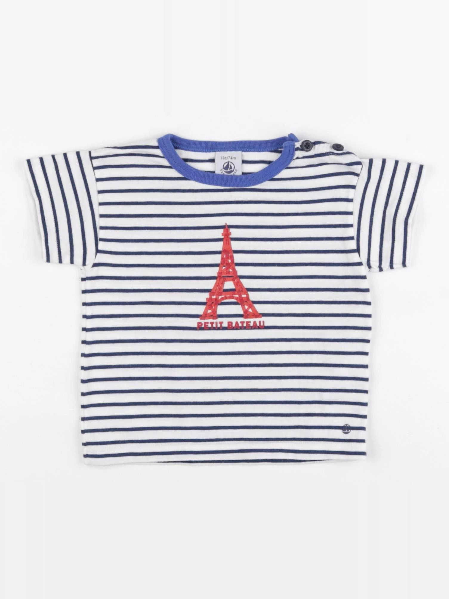 Petit Bateau - tee-shirt blanc, bleu - 12 mois