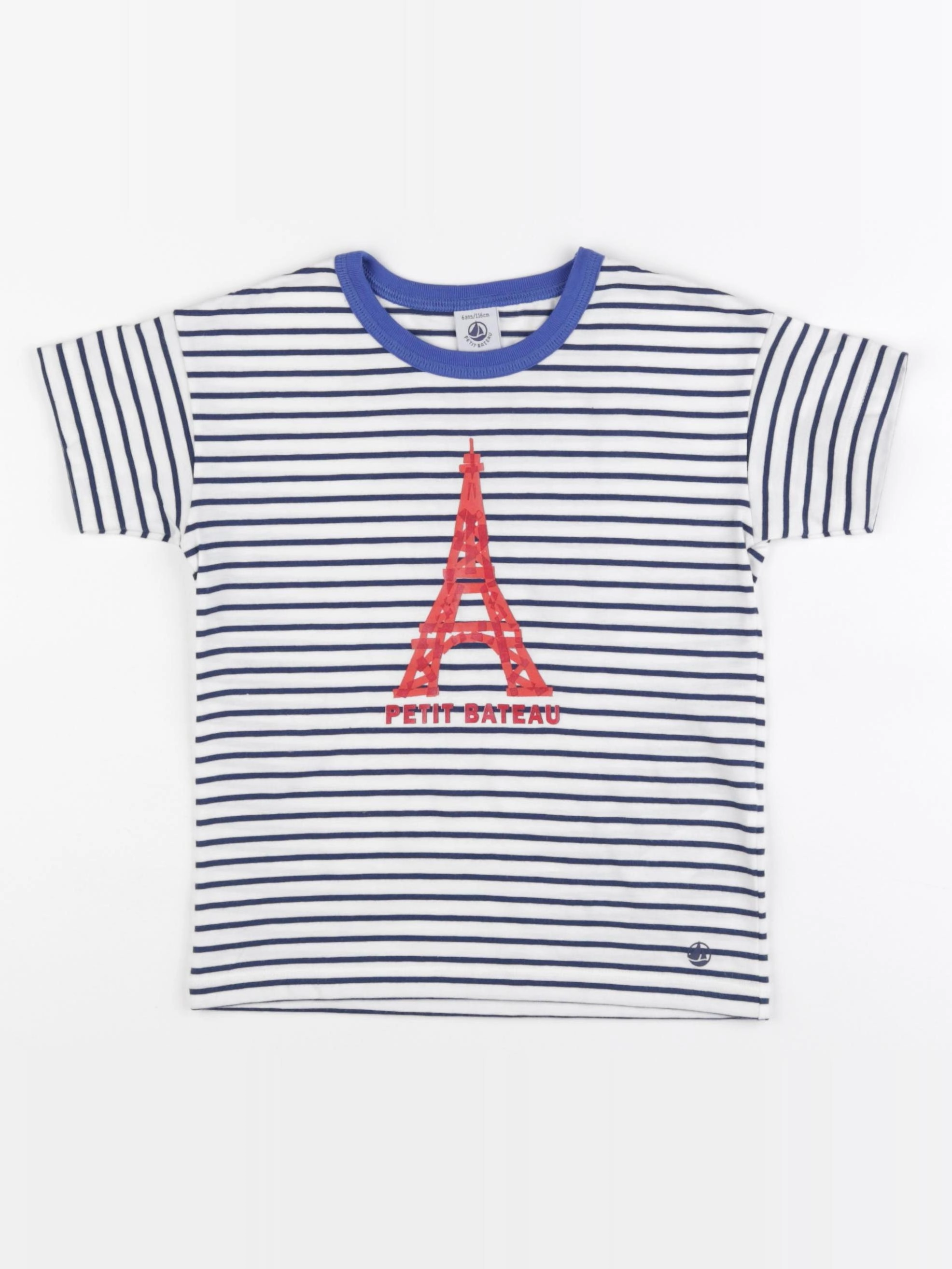 Petit Bateau - tee-shirt blanc, bleu - 6 ans