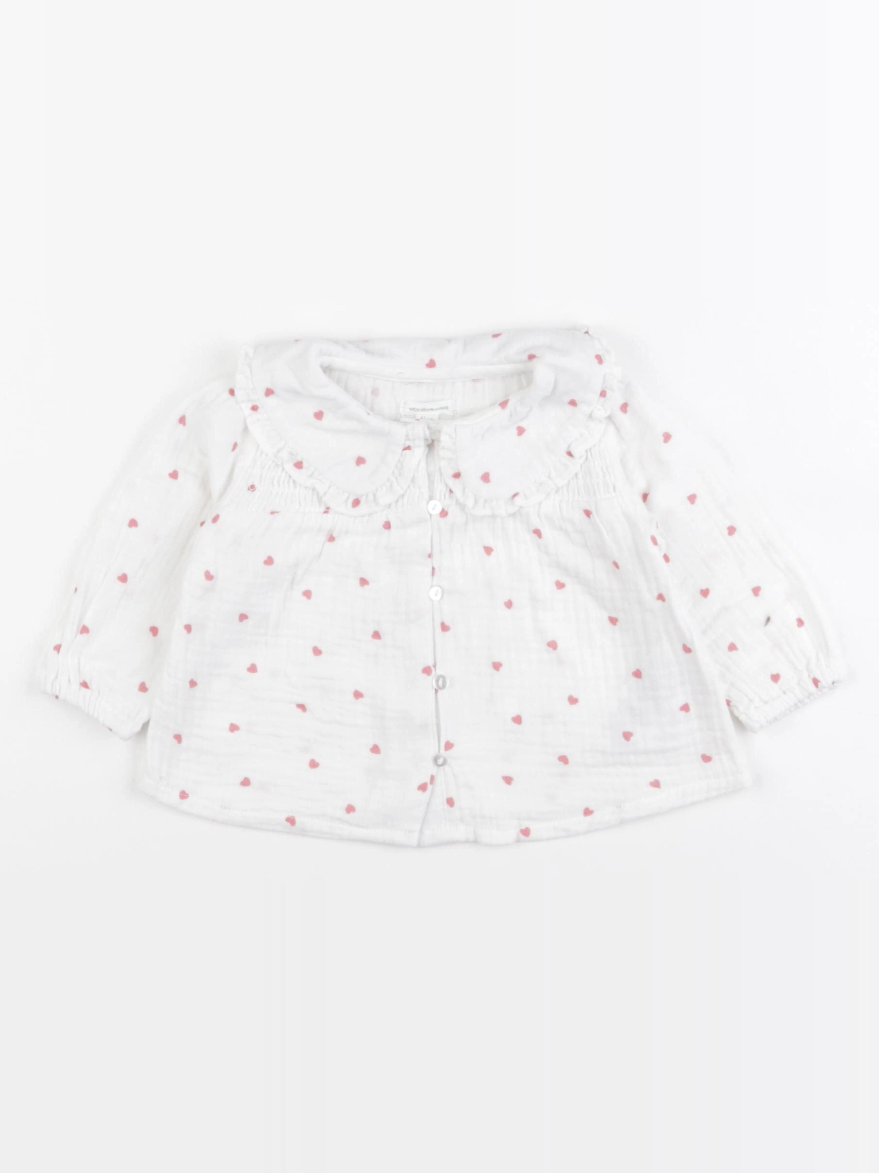 Vertbaudet - blouse blanc, rose - 6 mois