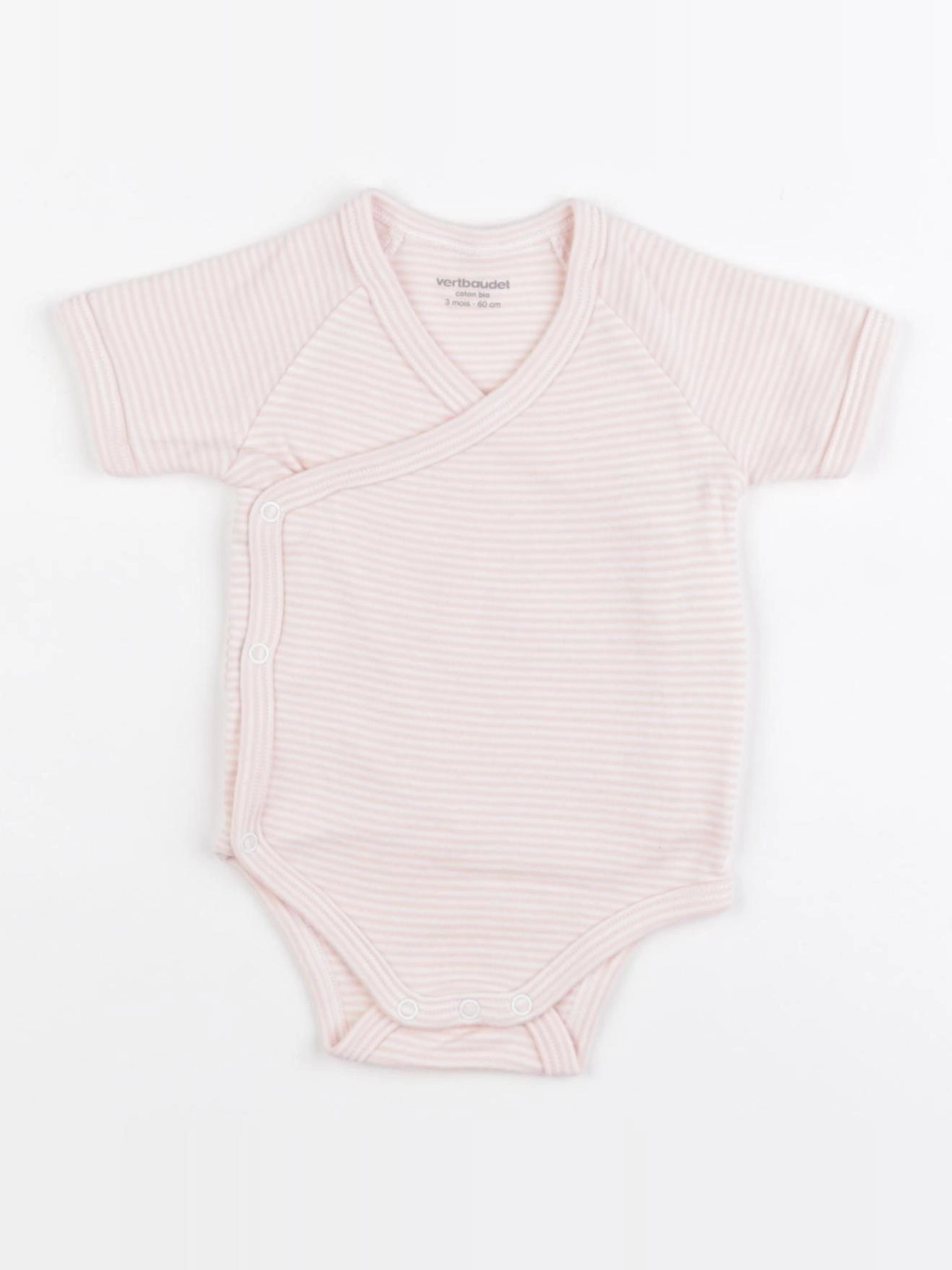 Vertbaudet - body rose, blanc - 3 mois