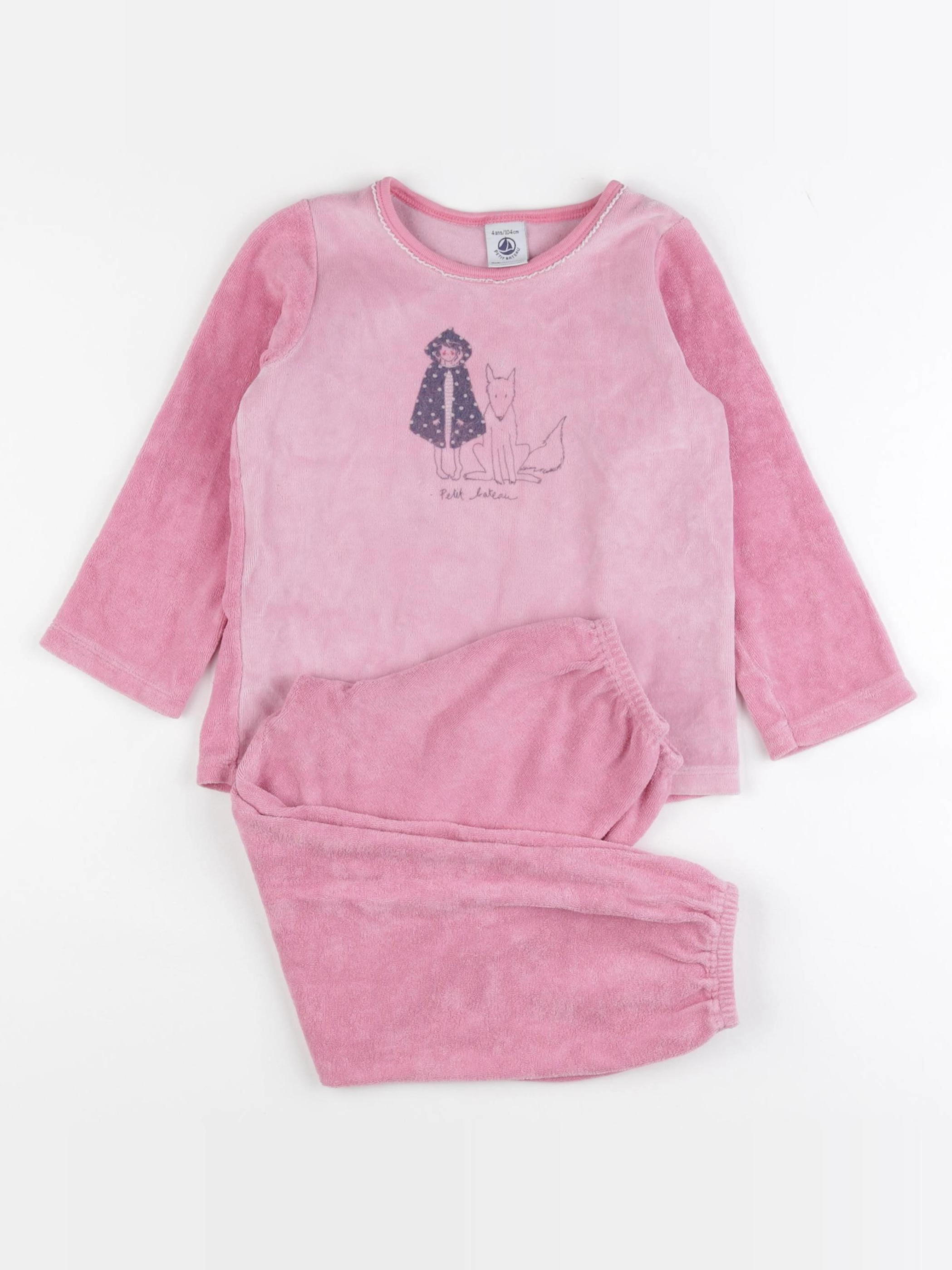 Petit Bateau - pyjama velours rose - 4 ans
