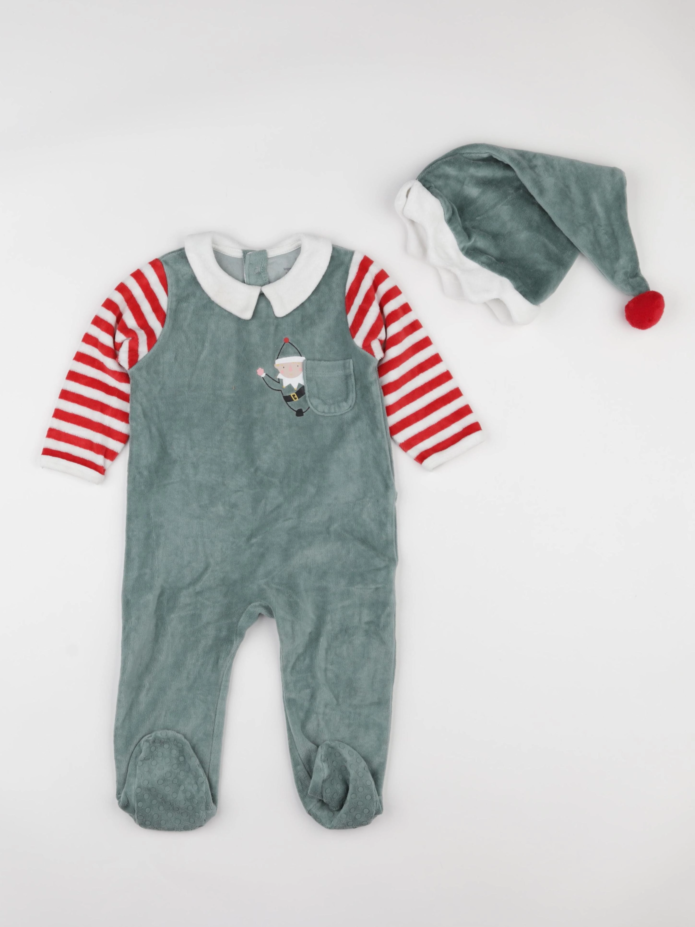 Vertbaudet - pyjama velours rouge, vert - 12 mois