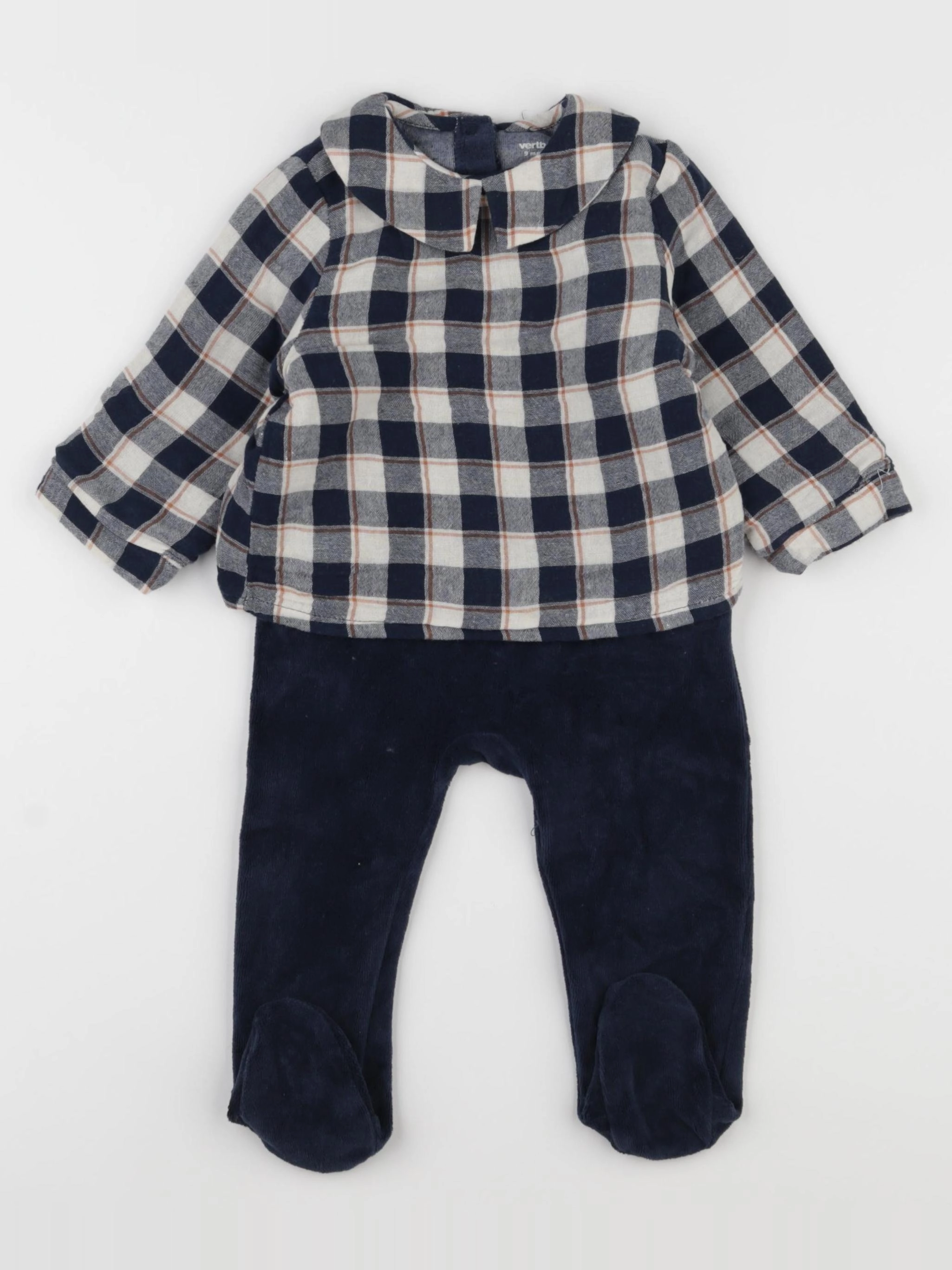 Vertbaudet - pyjama velours bleu, blanc - 9 mois