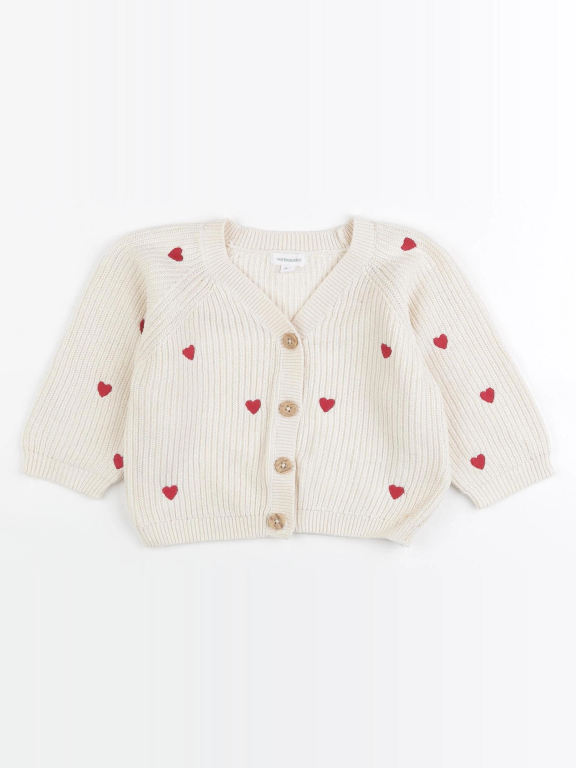 Vertbaudet - gilet beige, rouge - 12 mois