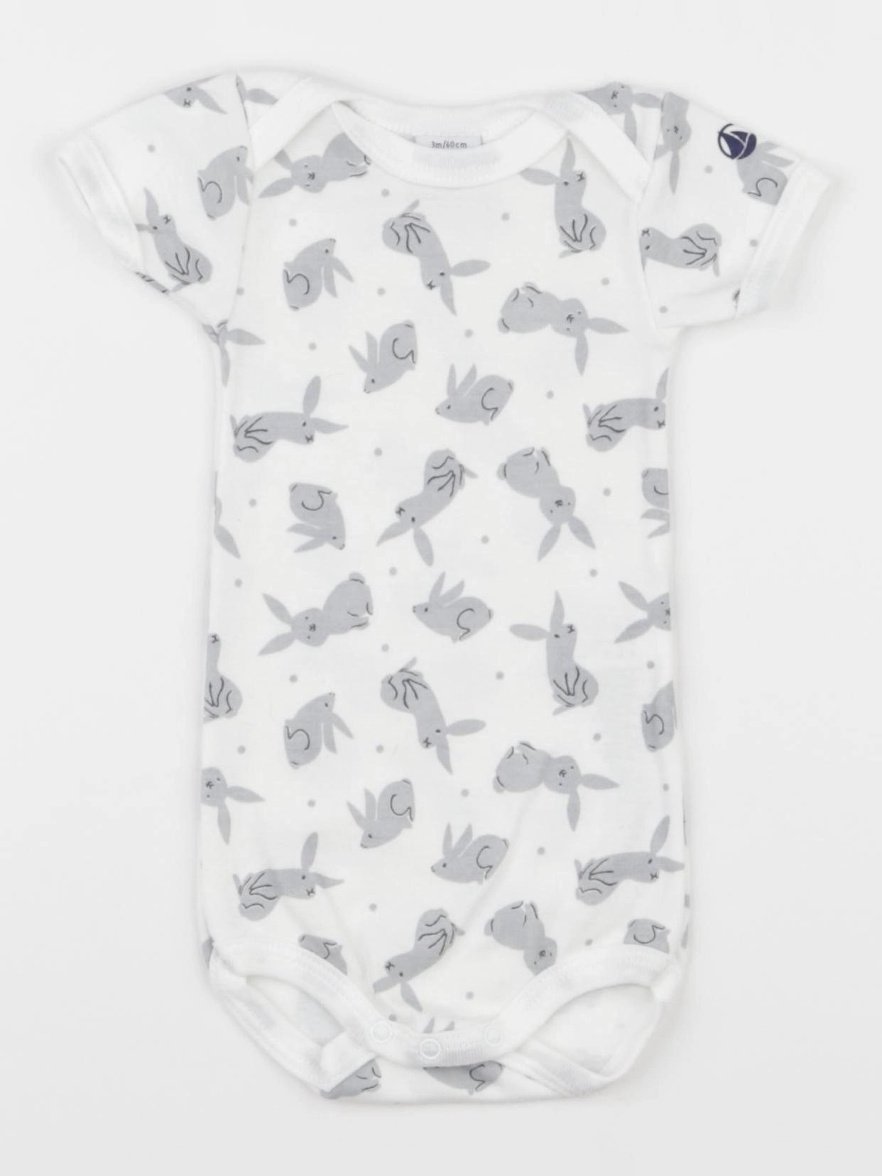 Petit Bateau - body gris, blanc - 6 mois