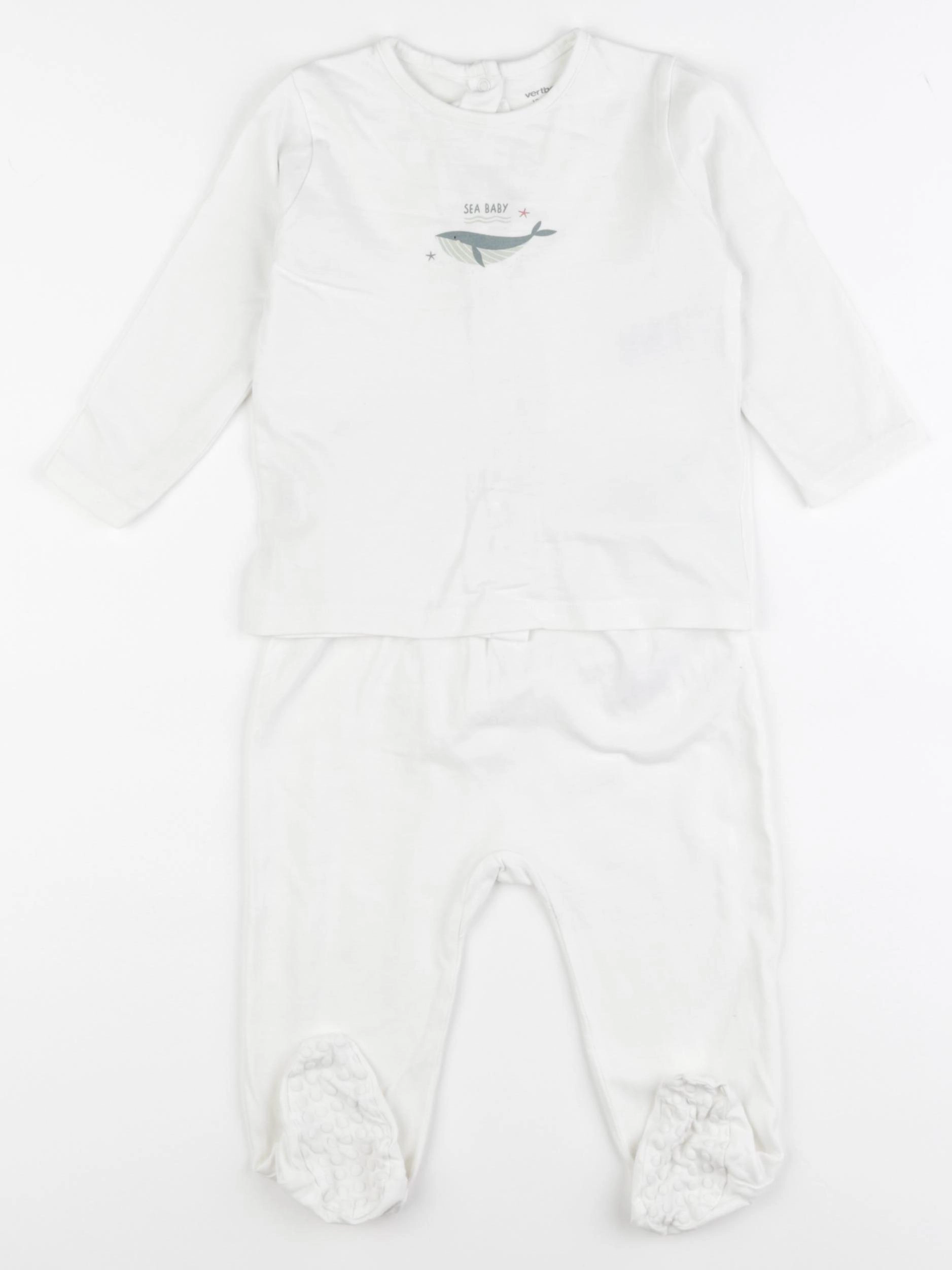 Vertbaudet - pyjama coton blanc - 12 mois