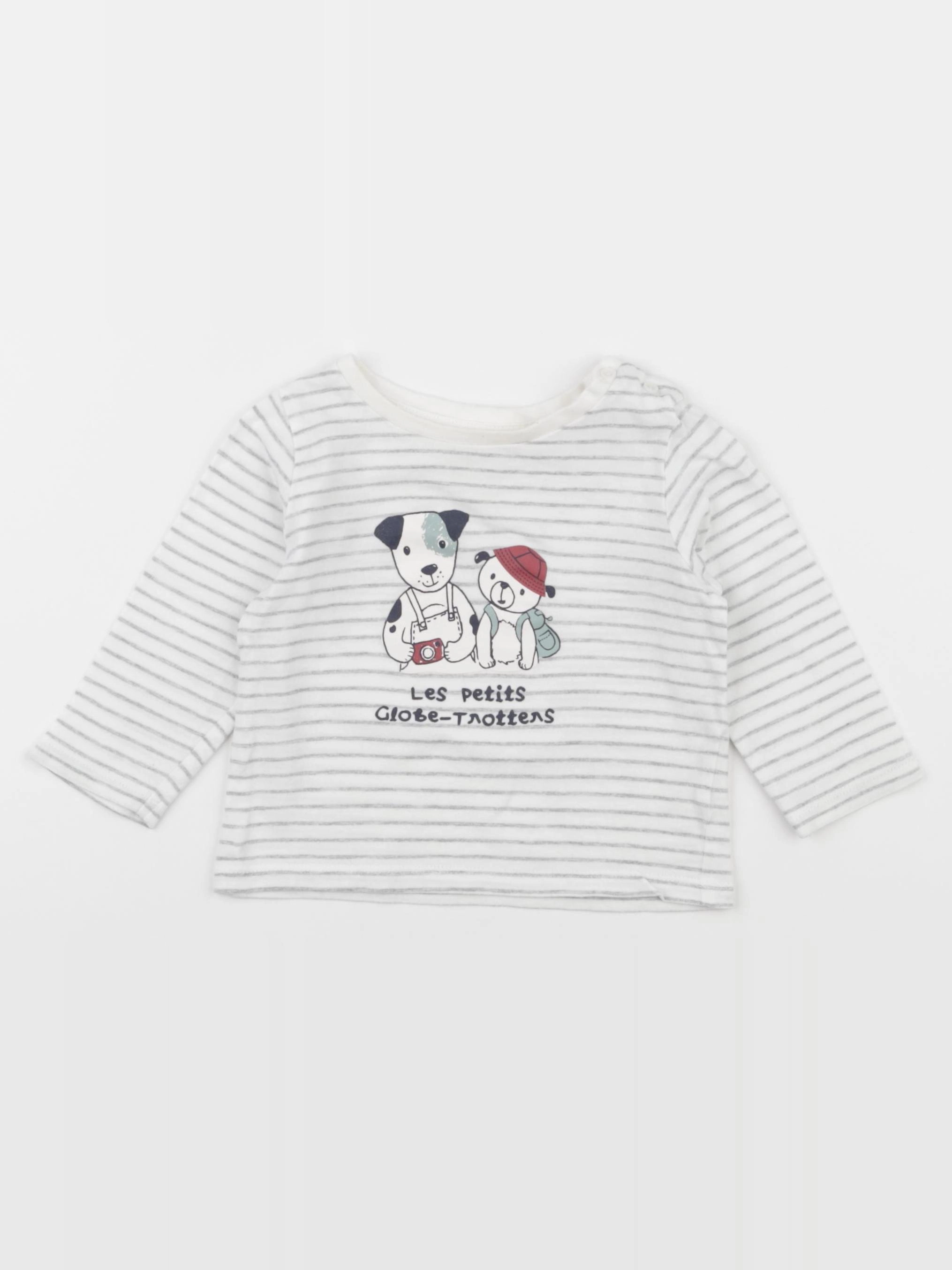 Vertbaudet - tee-shirt blanc, gris - 9 mois