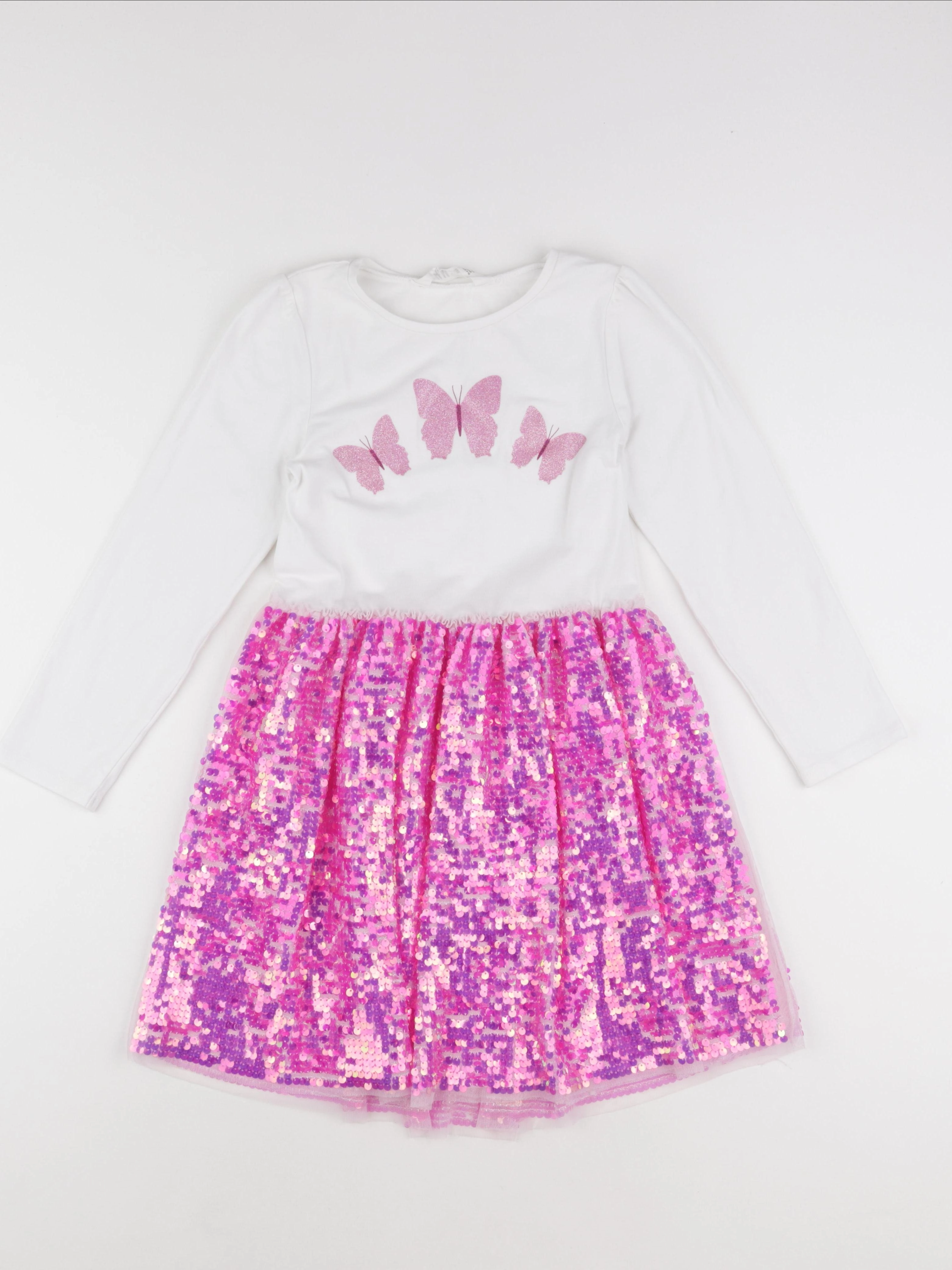 H&M - robe rose, blanc - 8/10 ans