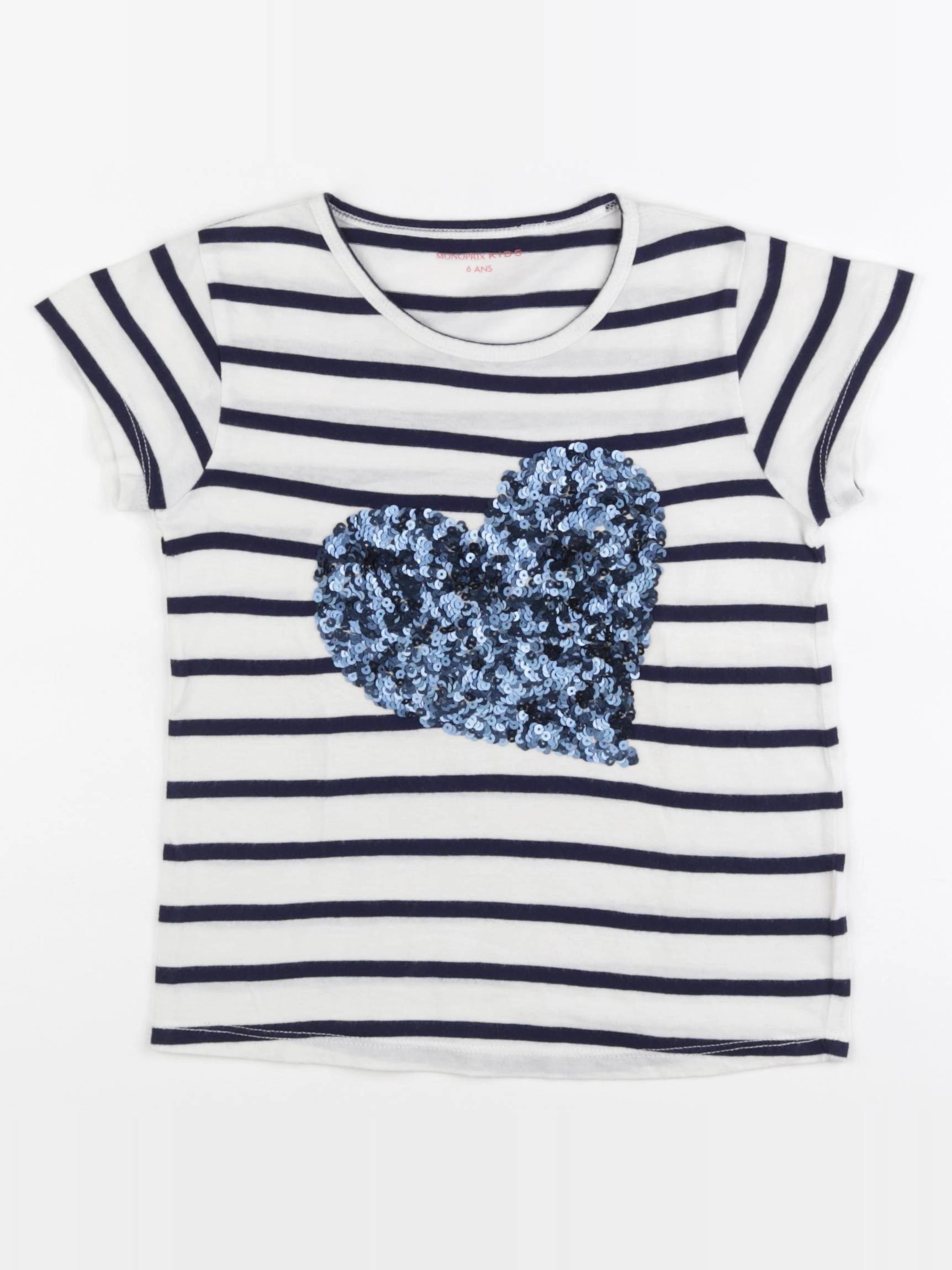 Monoprix - tee-shirt bleu, blanc - 6 ans