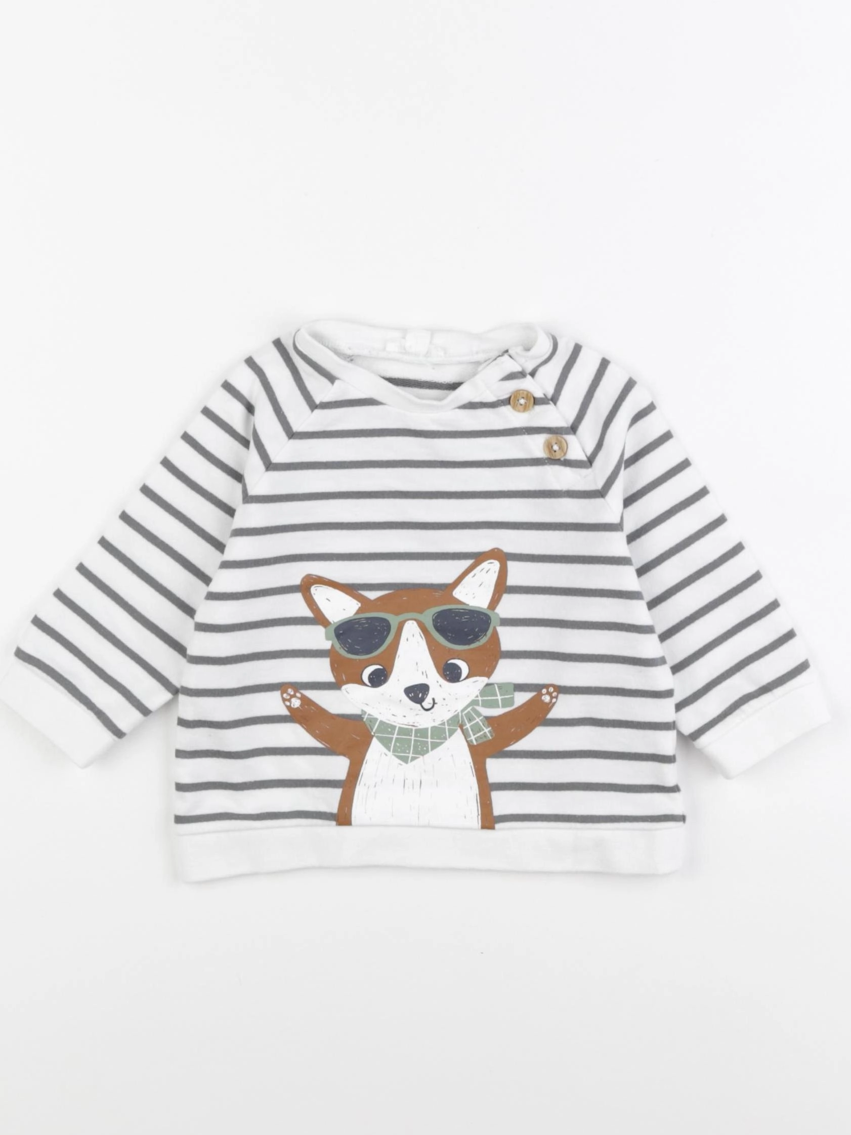 Vertbaudet - sweat blanc, gris - 9 mois