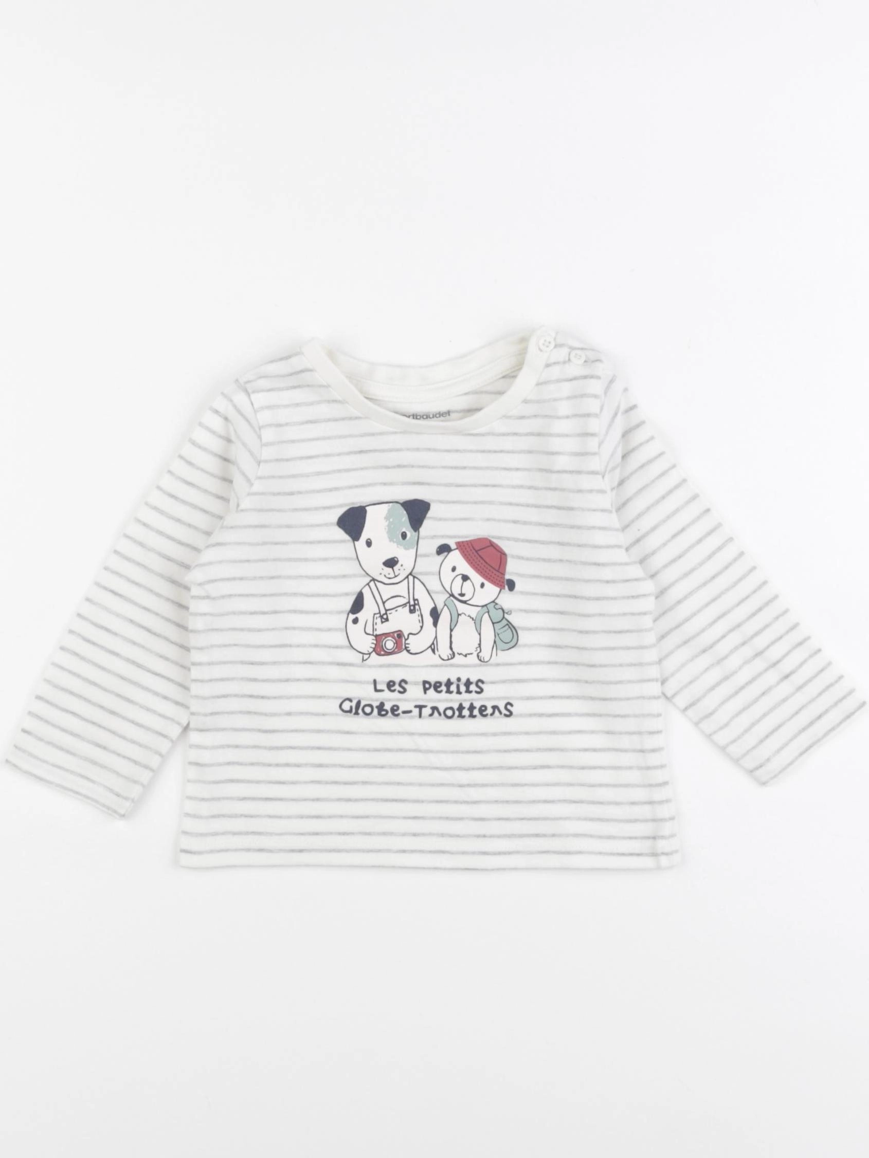Vertbaudet - tee-shirt blanc, gris - 9 mois