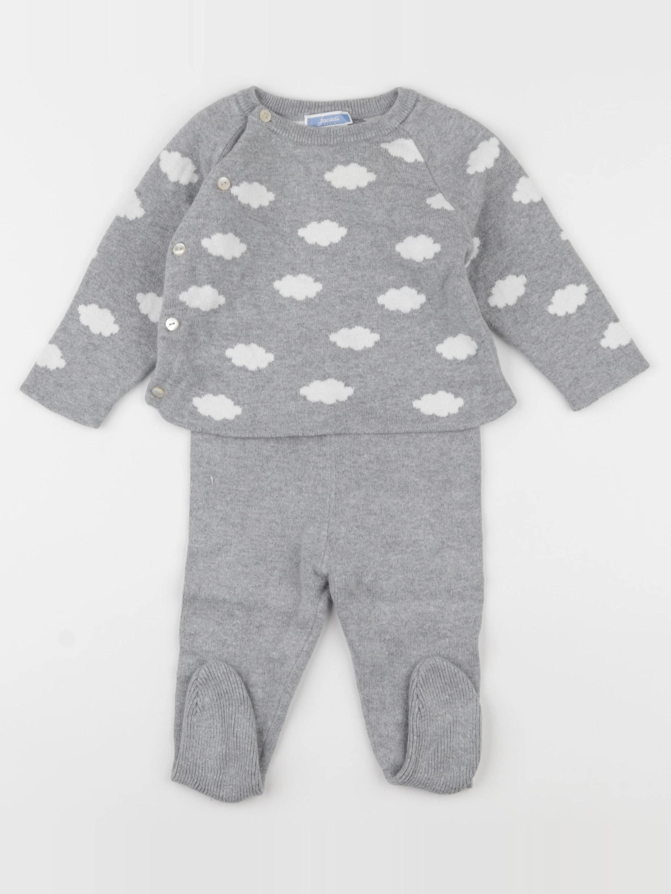 Jacadi - ensemble gris, blanc - 12 mois