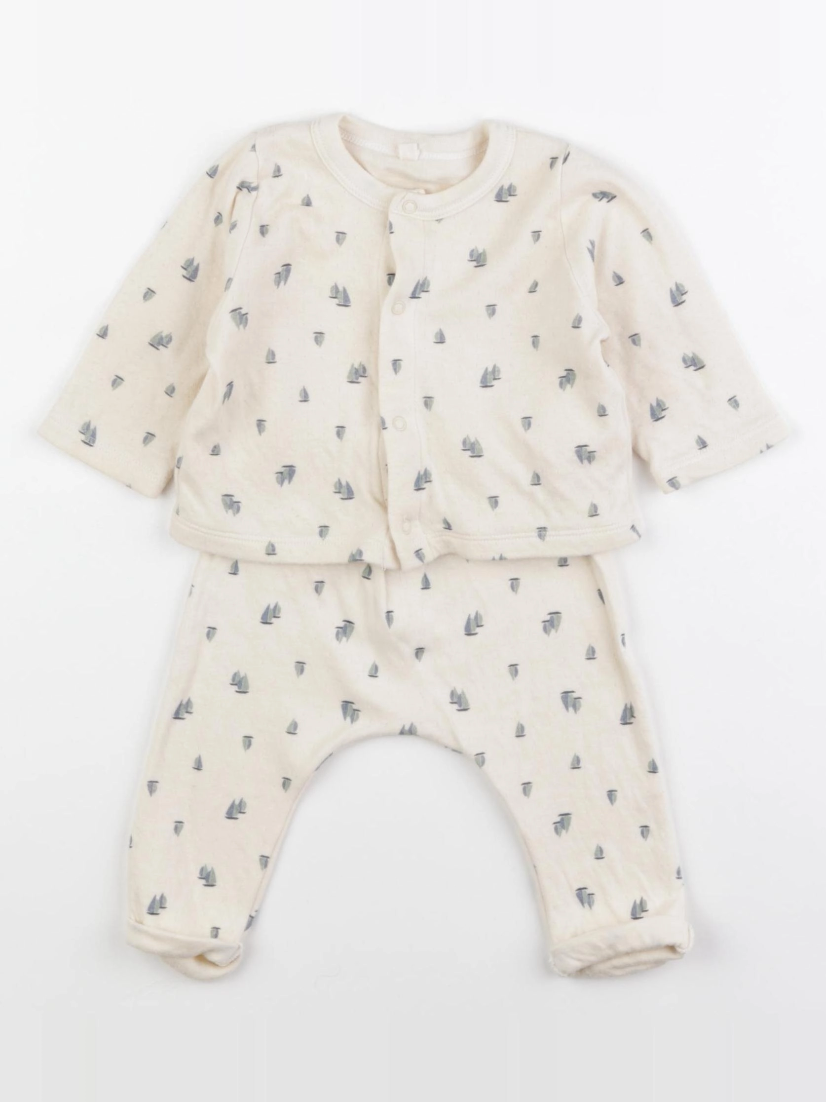 Petit Bateau - ensemble beige, bleu - 6 mois