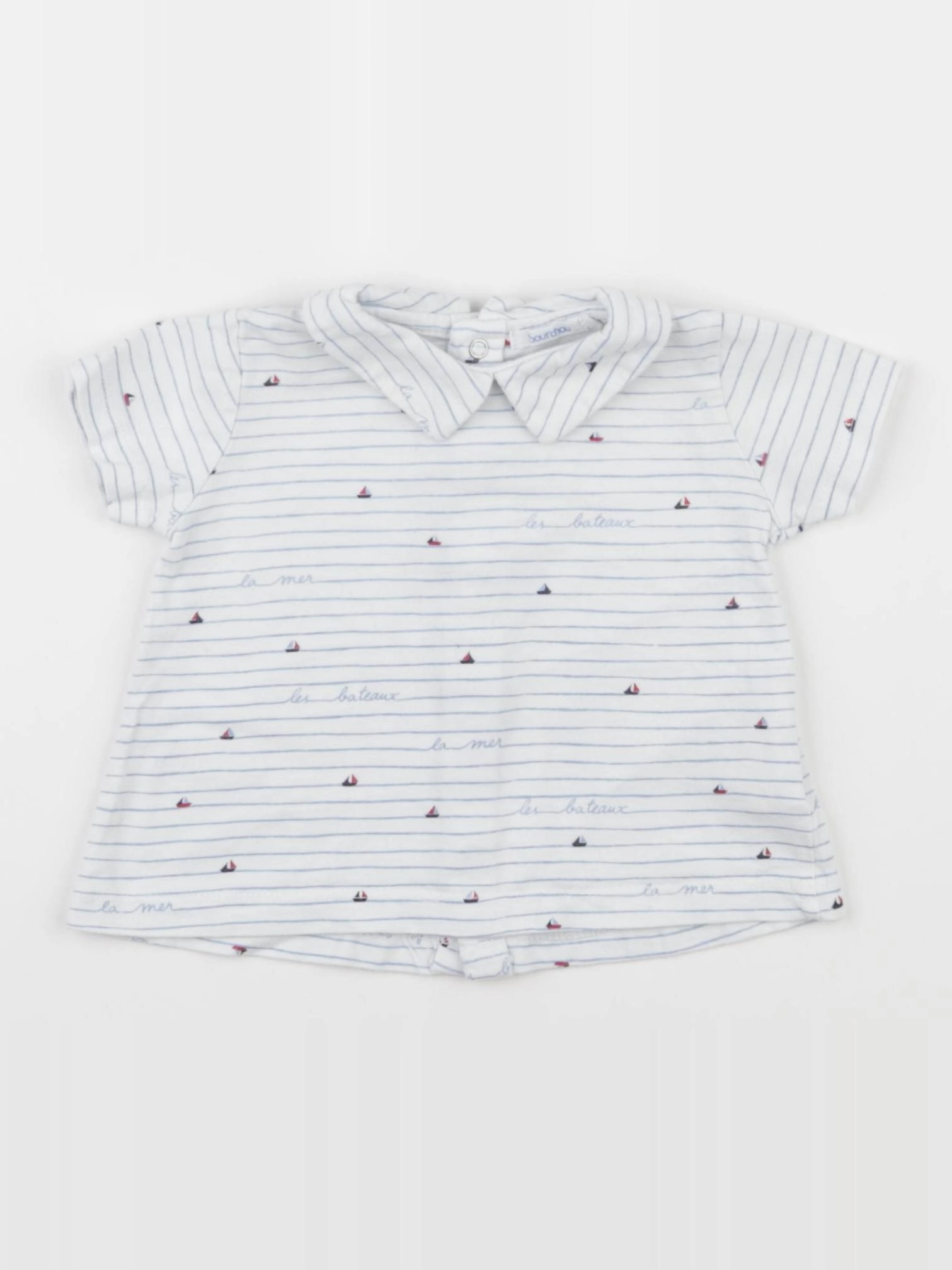Boutchou - tee-shirt blanc, bleu - 6 mois