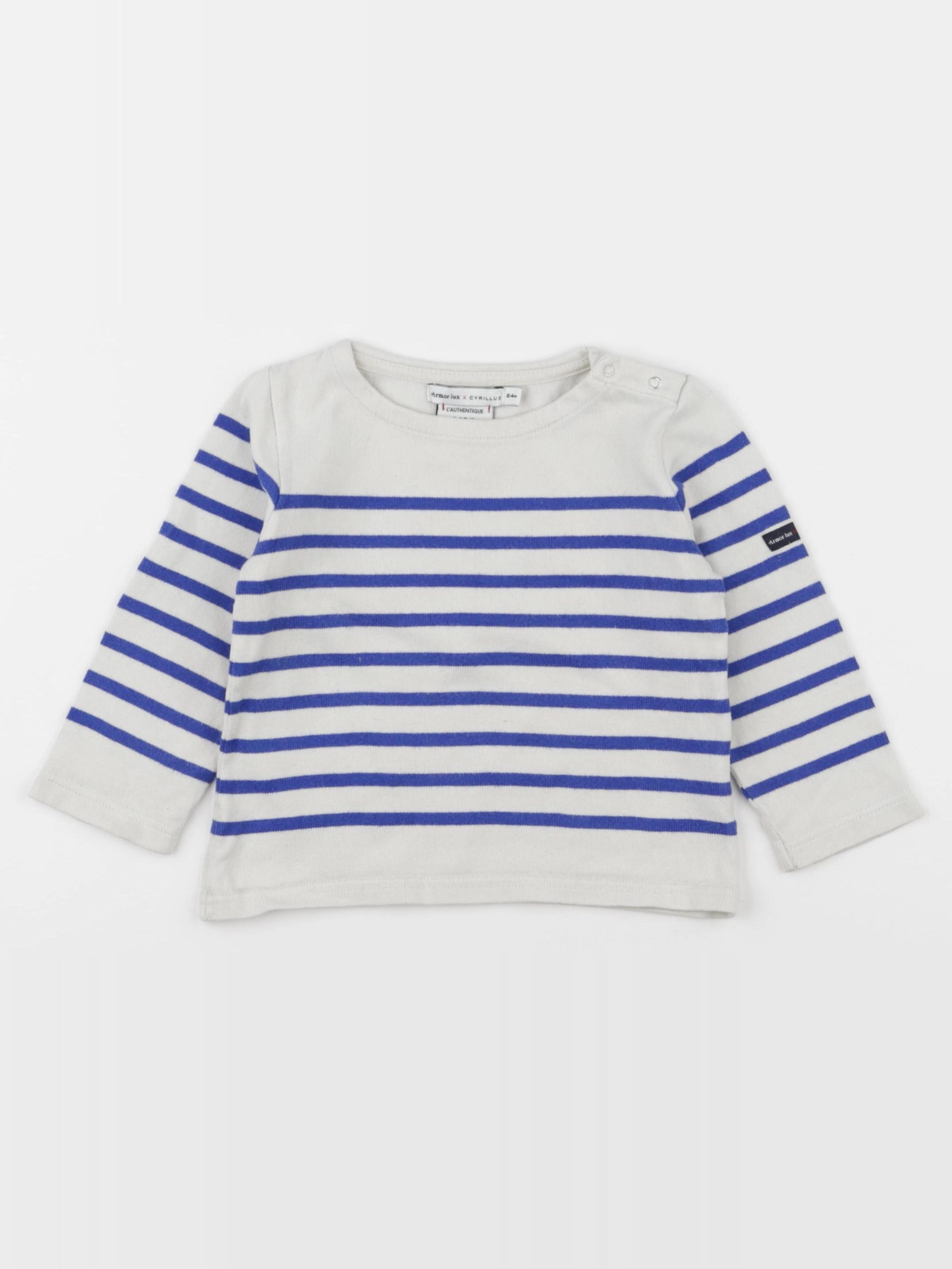 Cyrillus - pull beige, bleu - 24 mois