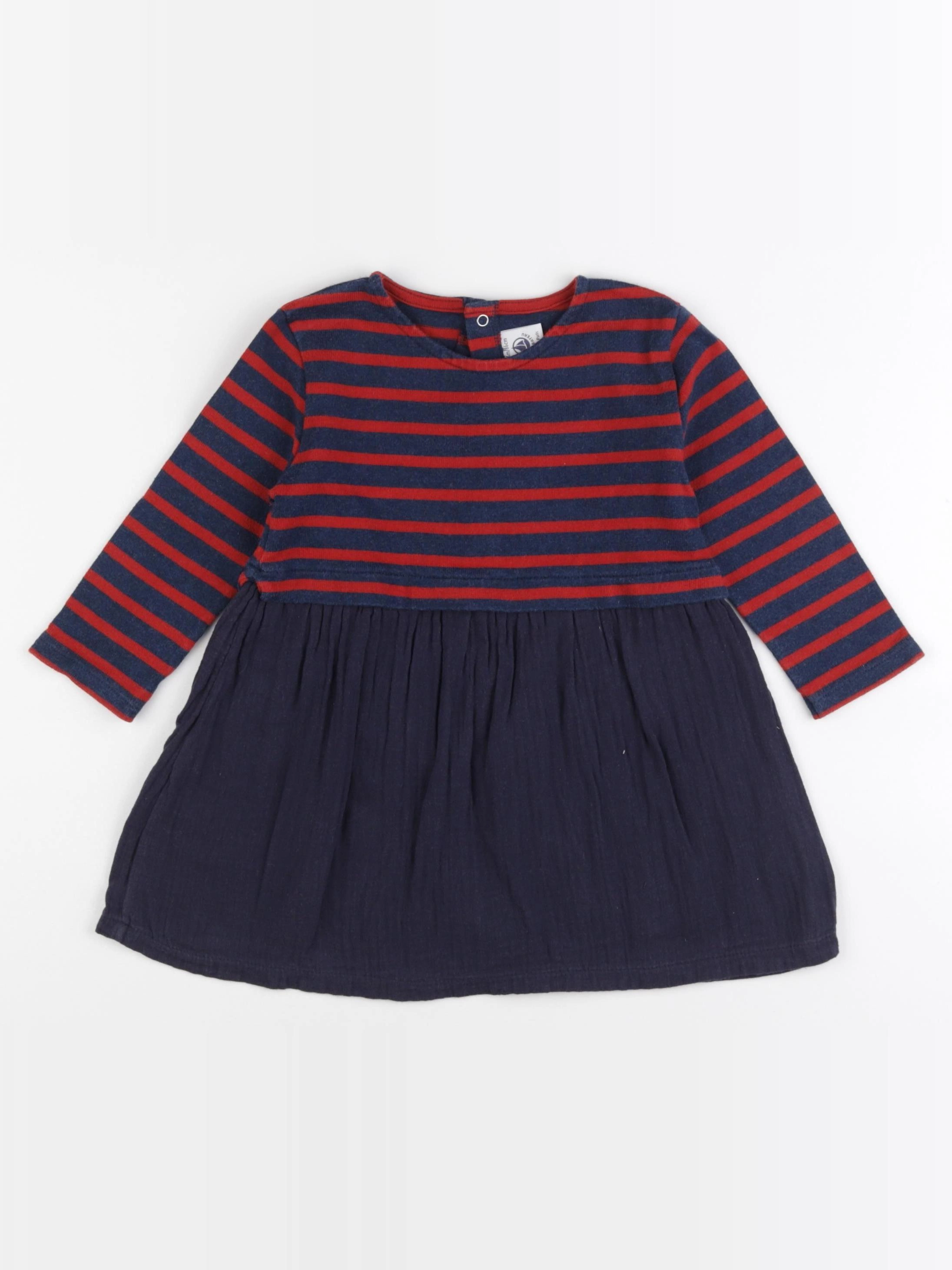 Petit Bateau - robe bleu, rouge - 24 mois