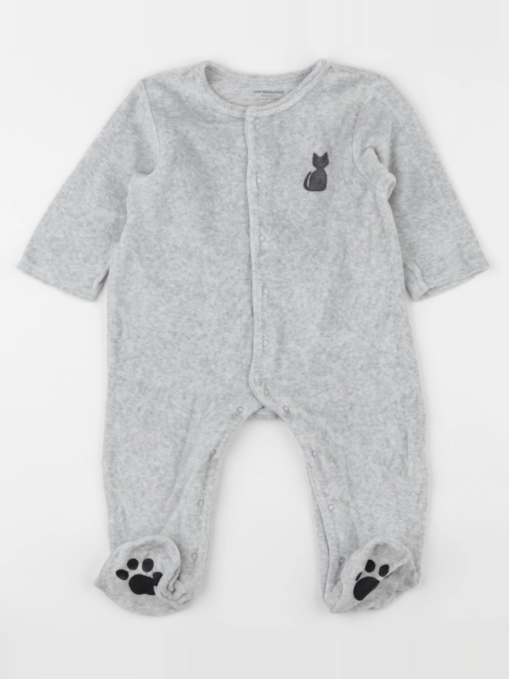 Vertbaudet - pyjama velours gris - 12 mois