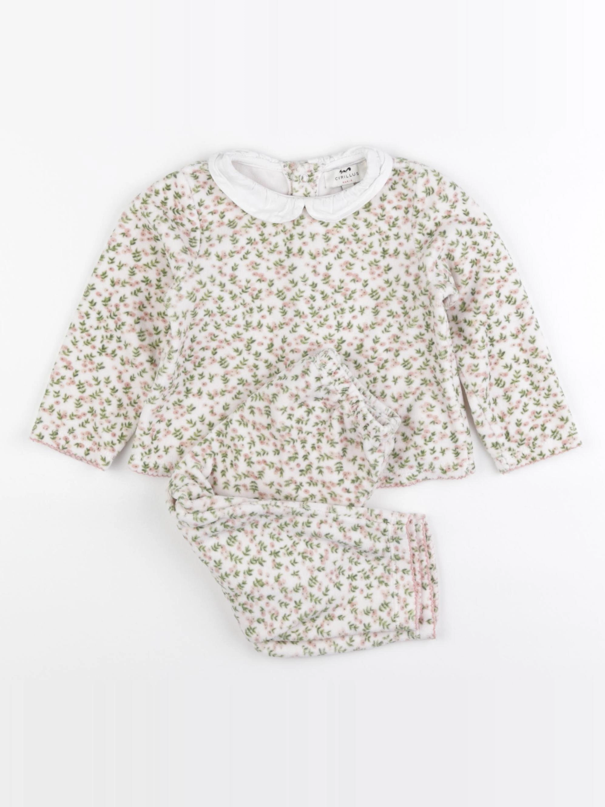 Cyrillus - pyjama velours blanc, rose - 24 mois