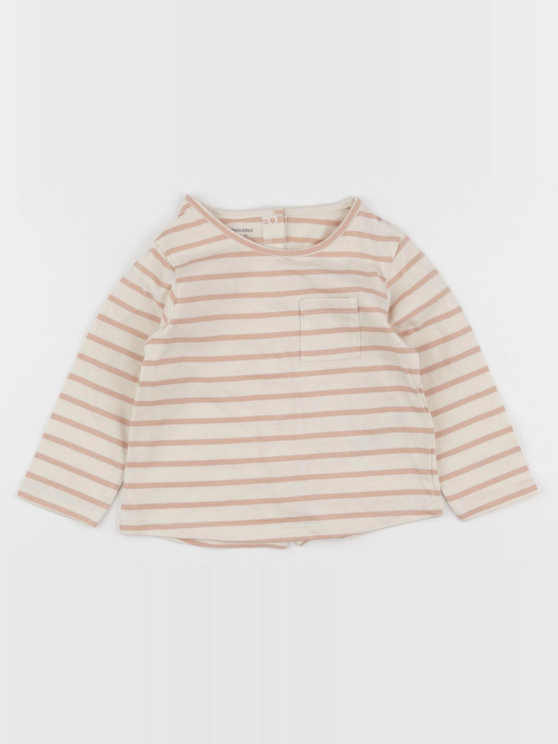 Vertbaudet - tee-shirt beige, rose - 9 mois