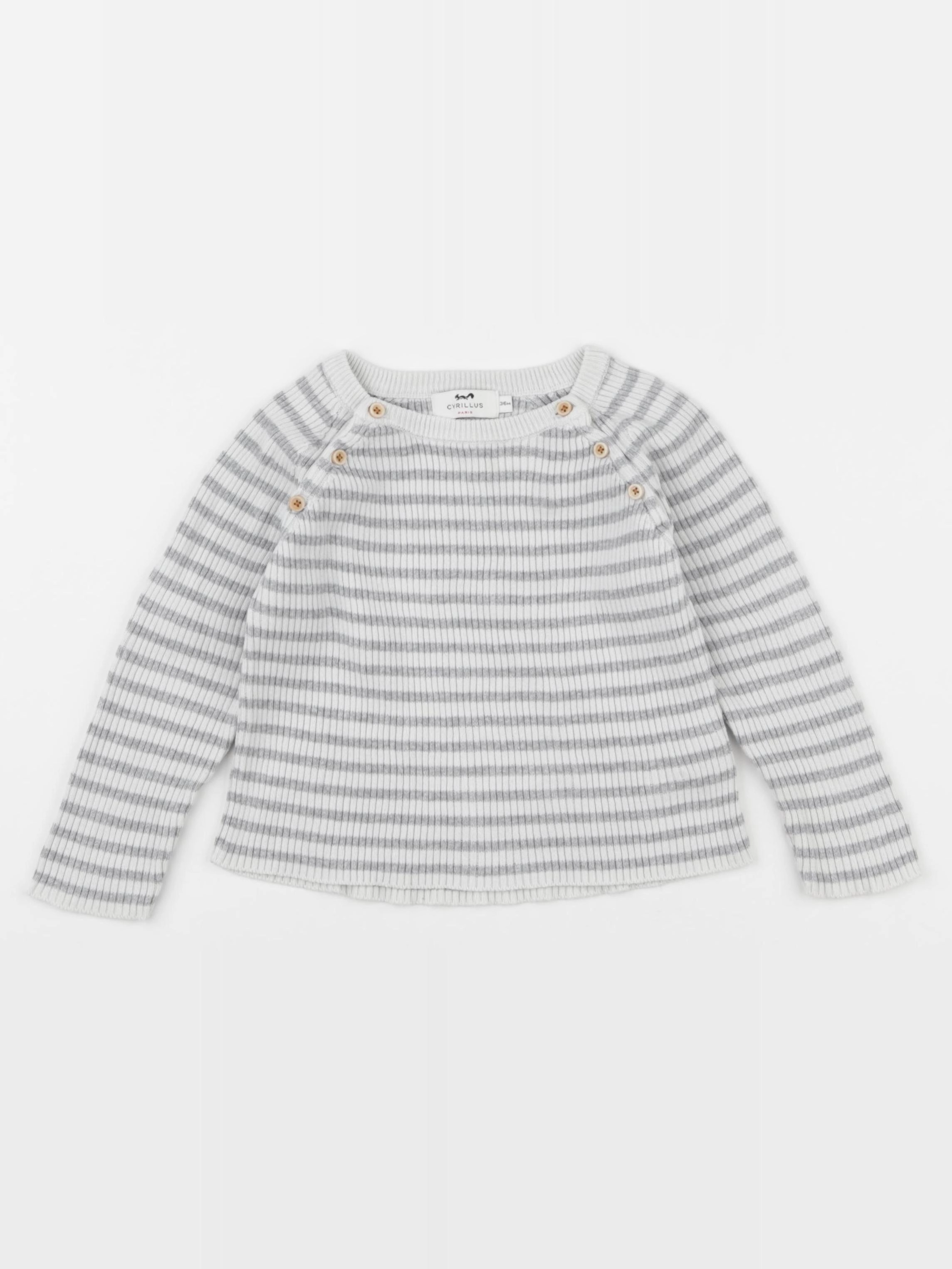 Cyrillus - pull blanc, gris - 36 mois