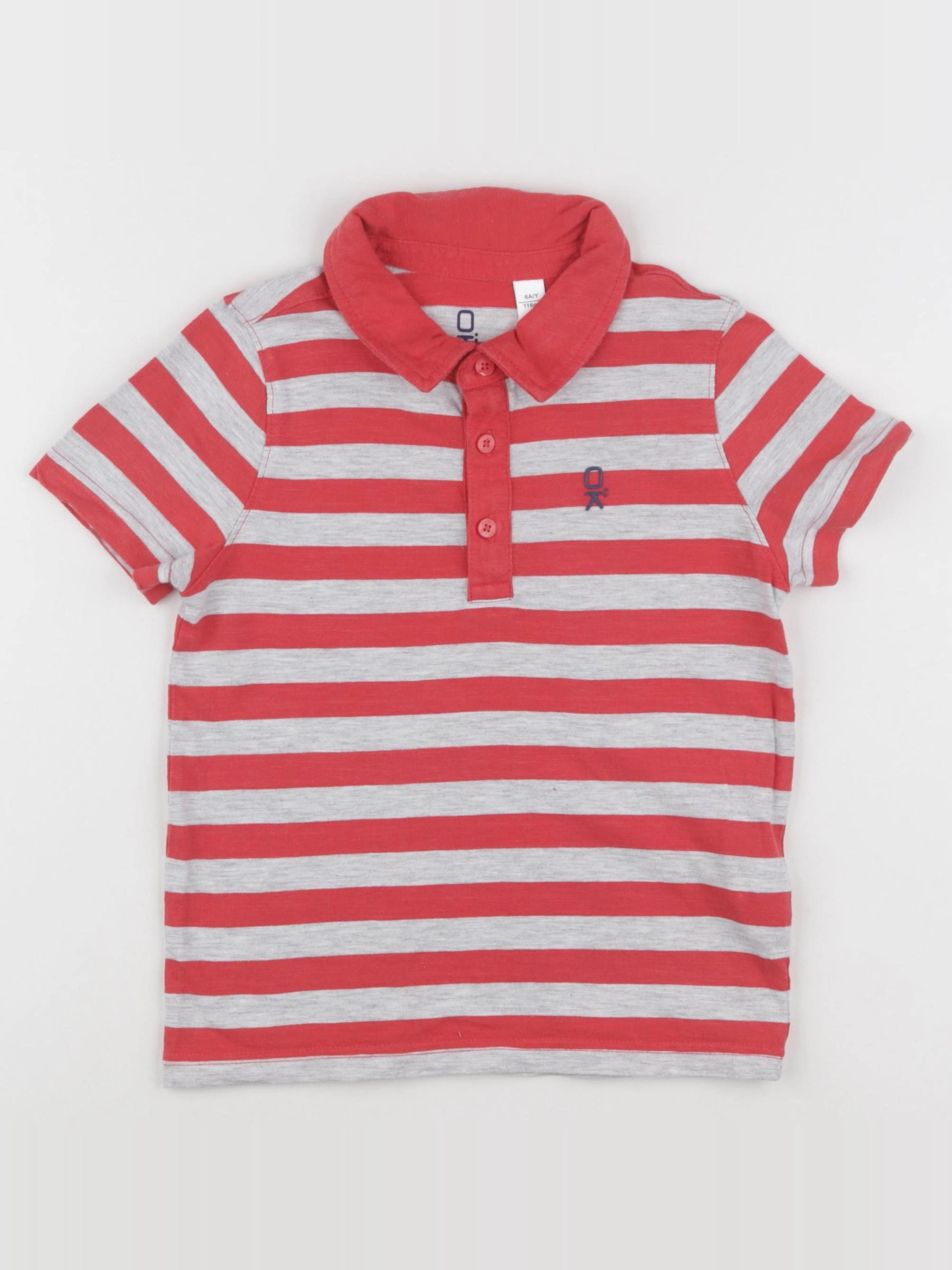 Okaidi - polo gris, rouge - 6 ans