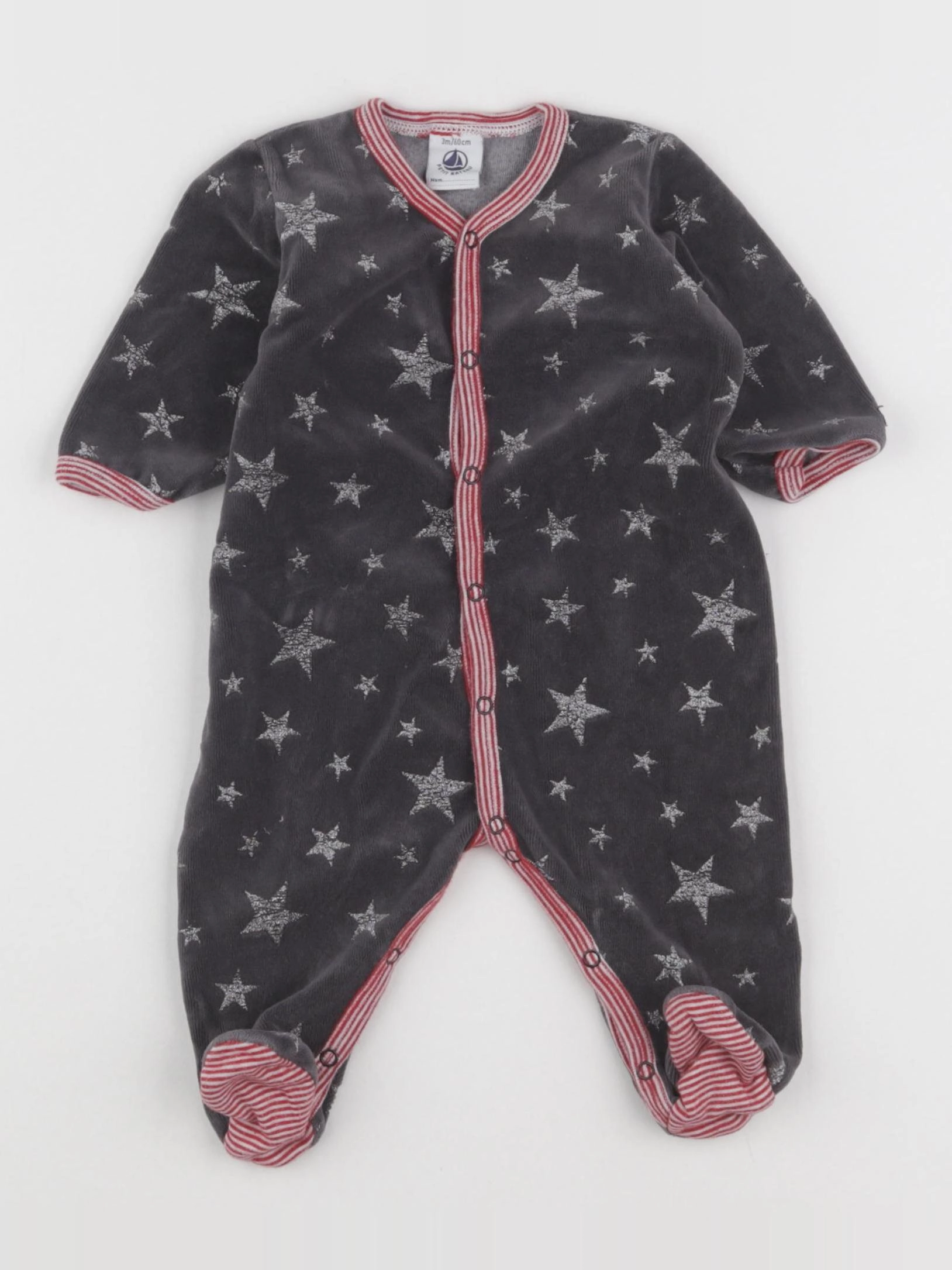 Petit Bateau - pyjama velours gris, argent - 3 mois