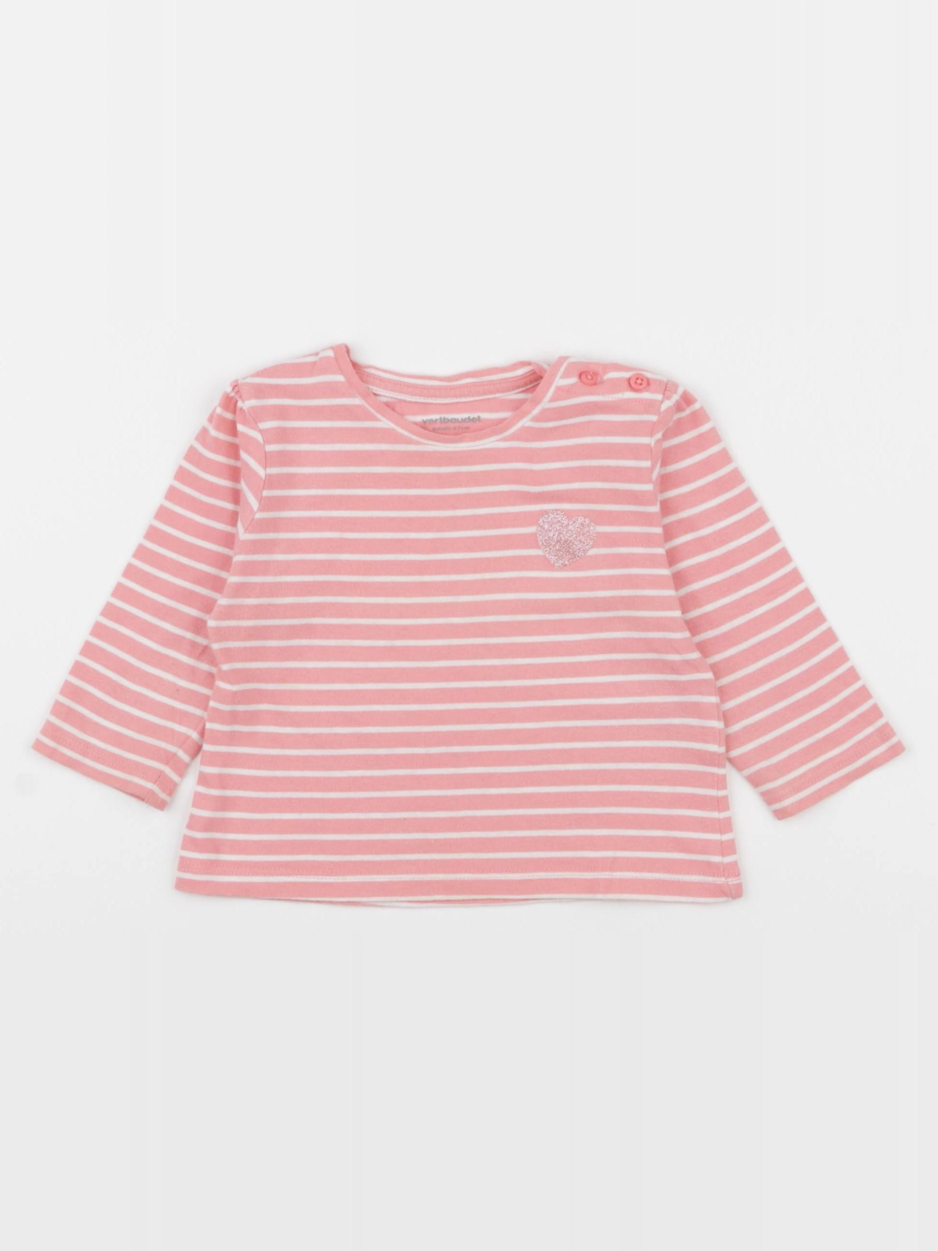 Vertbaudet - tee-shirt blanc, rose - 6 mois