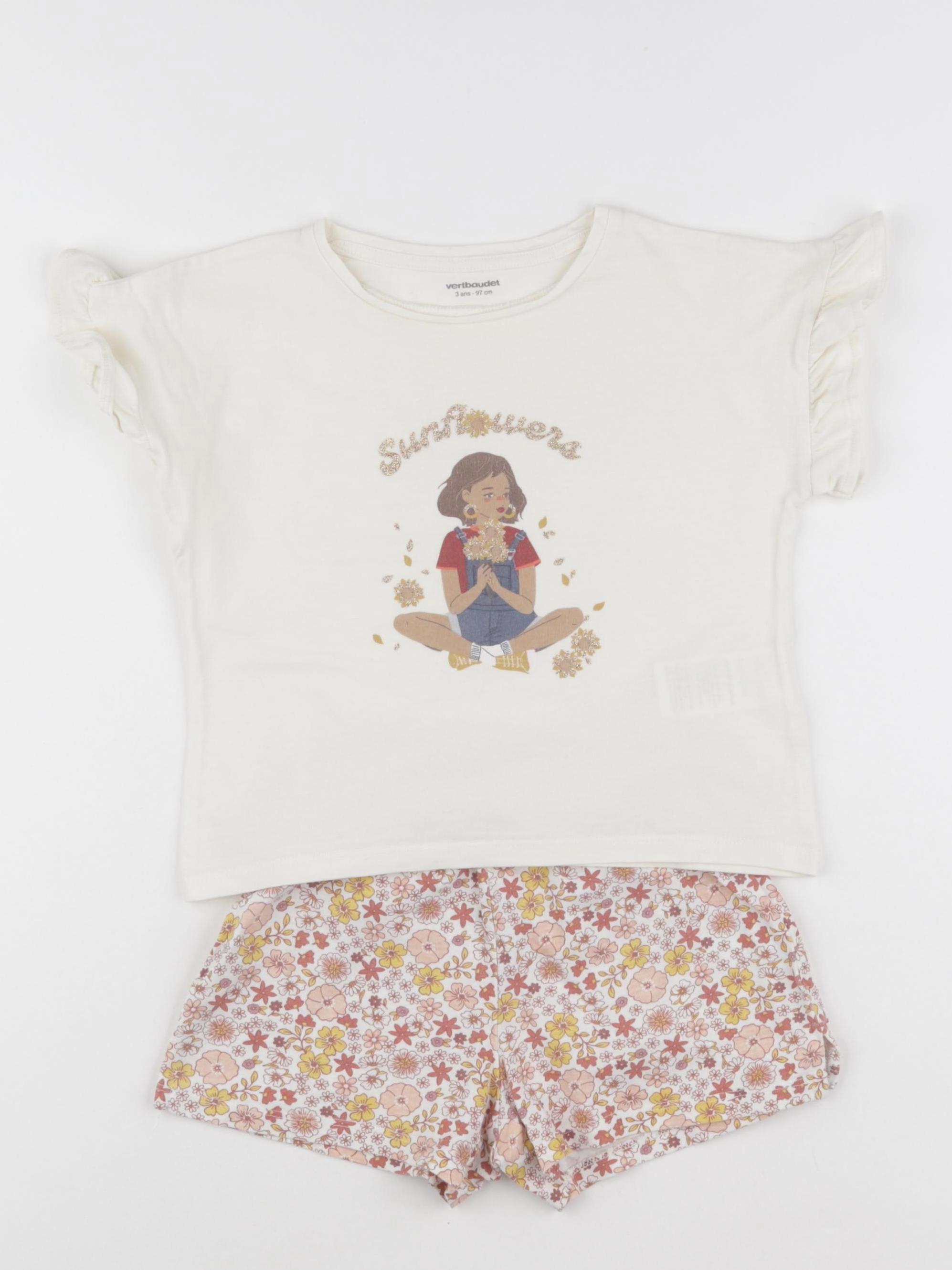 Vertbaudet - pyjama coton beige, rose - 3 ans