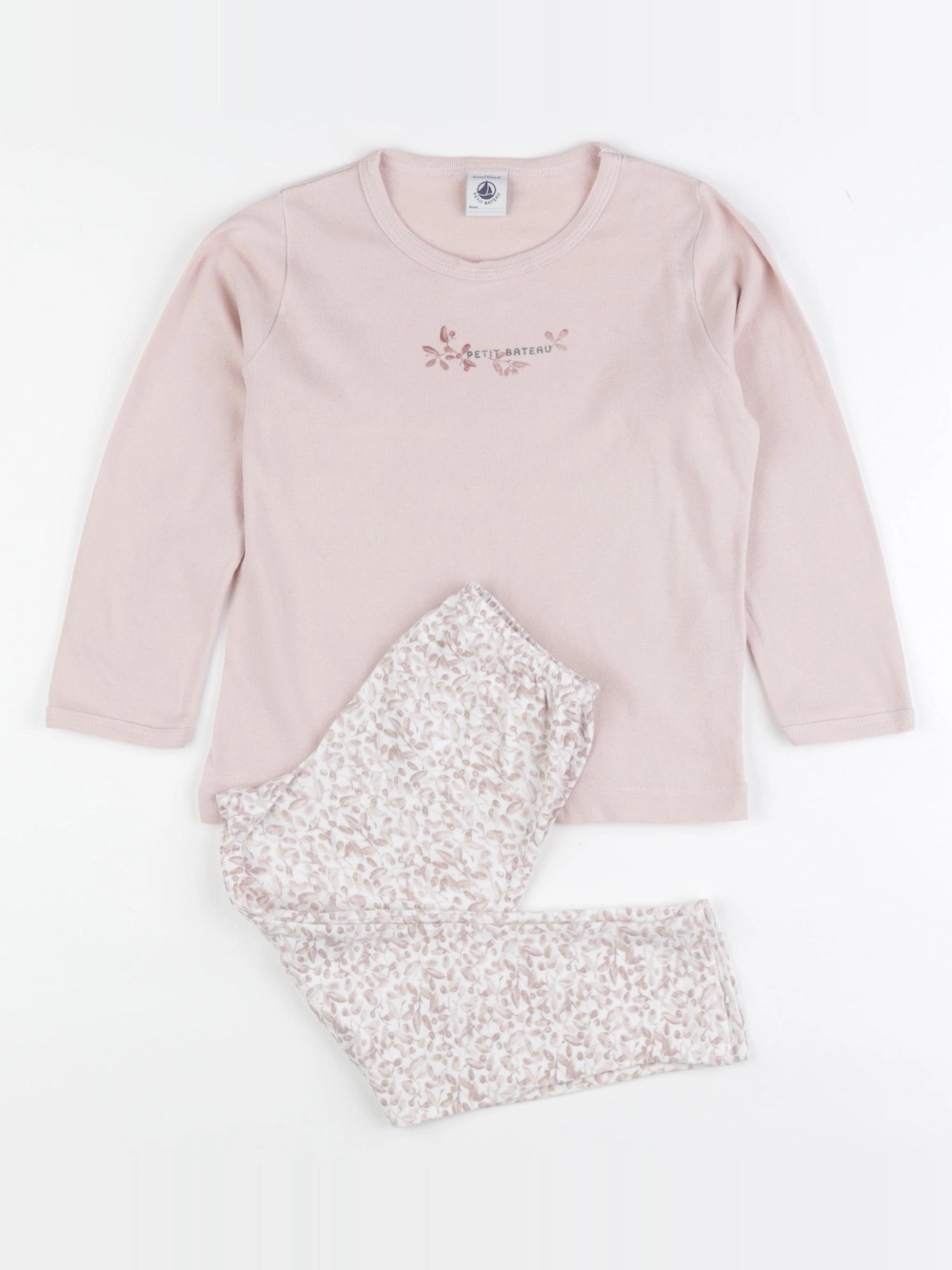 Petit Bateau - pyjama coton blanc, rose - 4 ans
