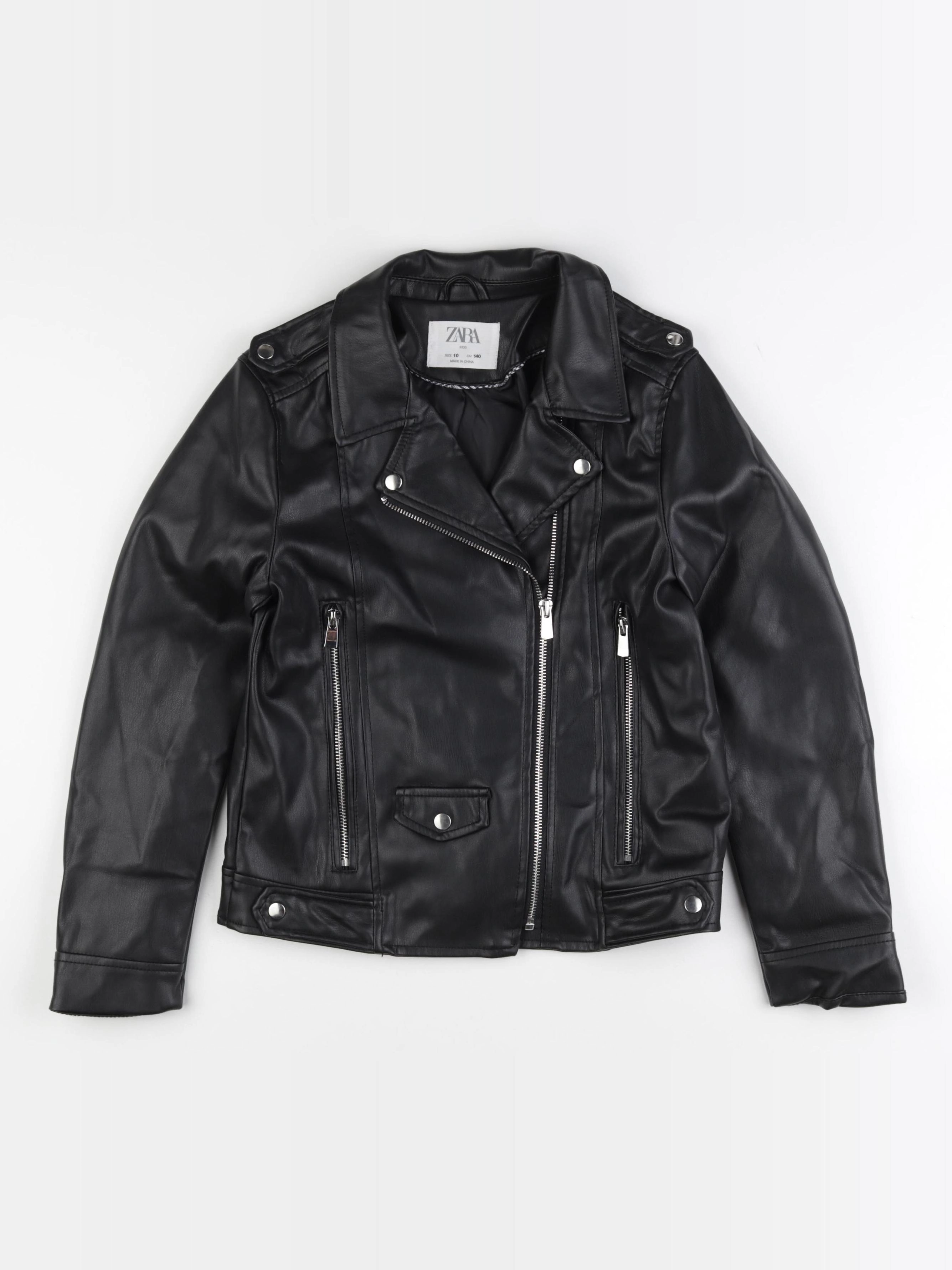 Zara - veste simili cuir noir - 10 ans