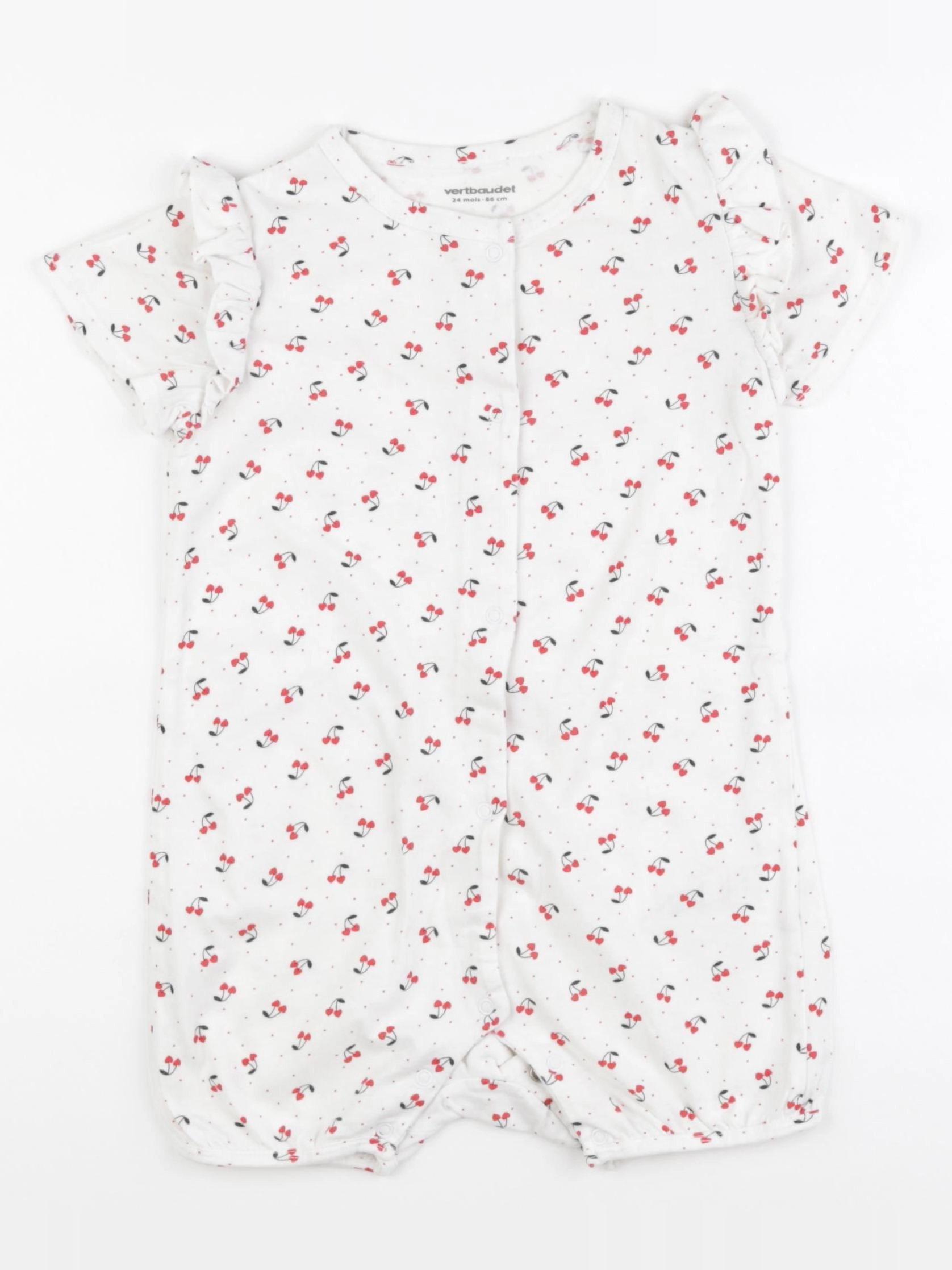 Vertbaudet - pyjama coton blanc, rouge - 24 mois