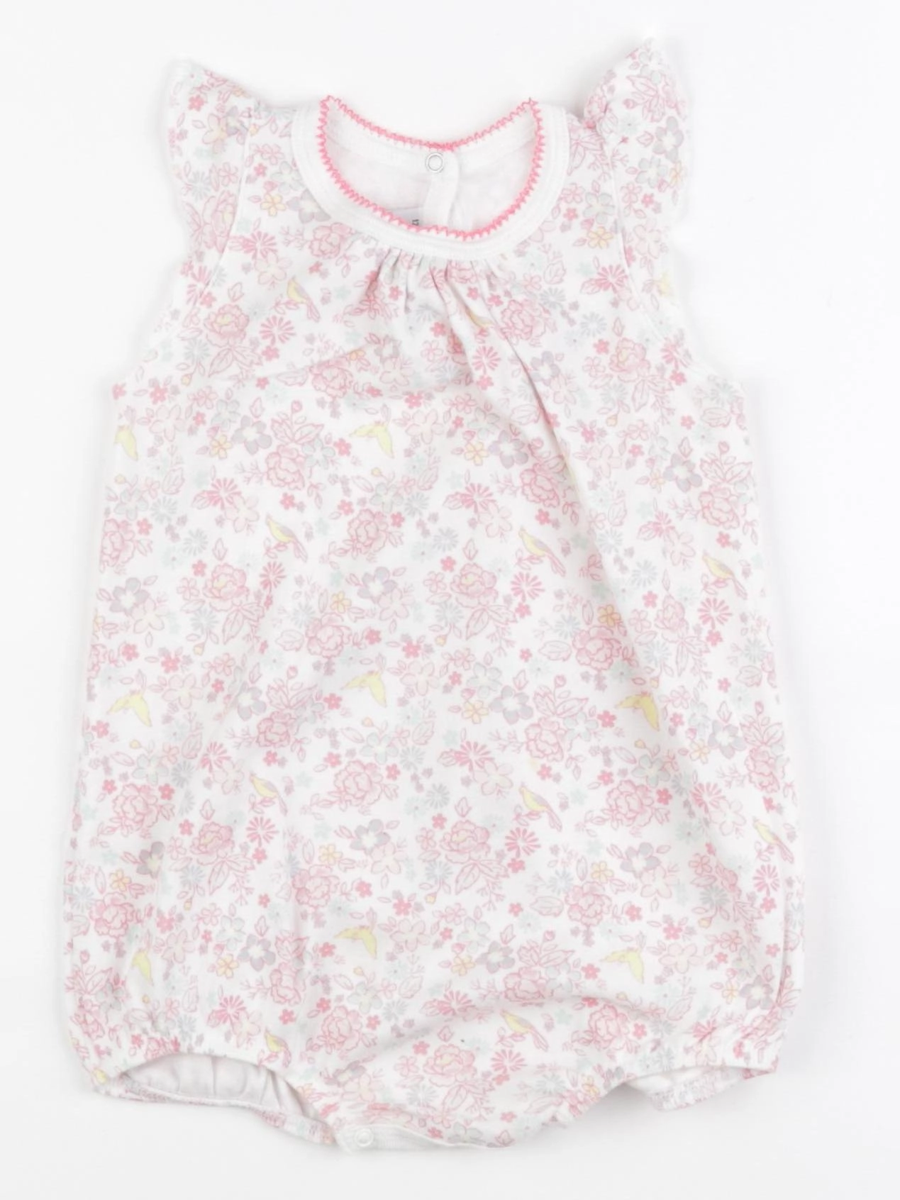 Petit Bateau - pyjama coton blanc, rose - 12 mois