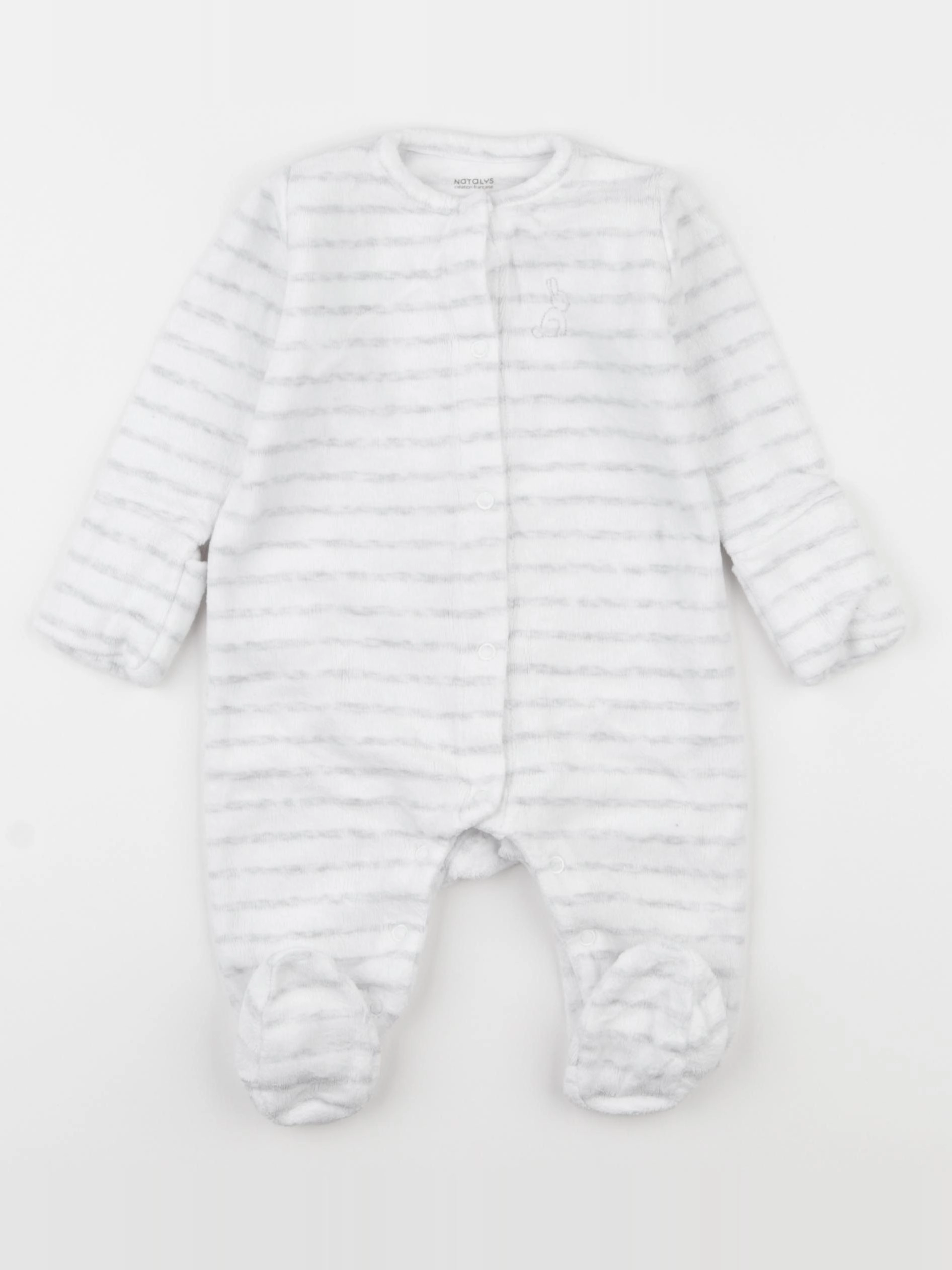 Natalys - pyjama velours blanc, gris - 3 mois