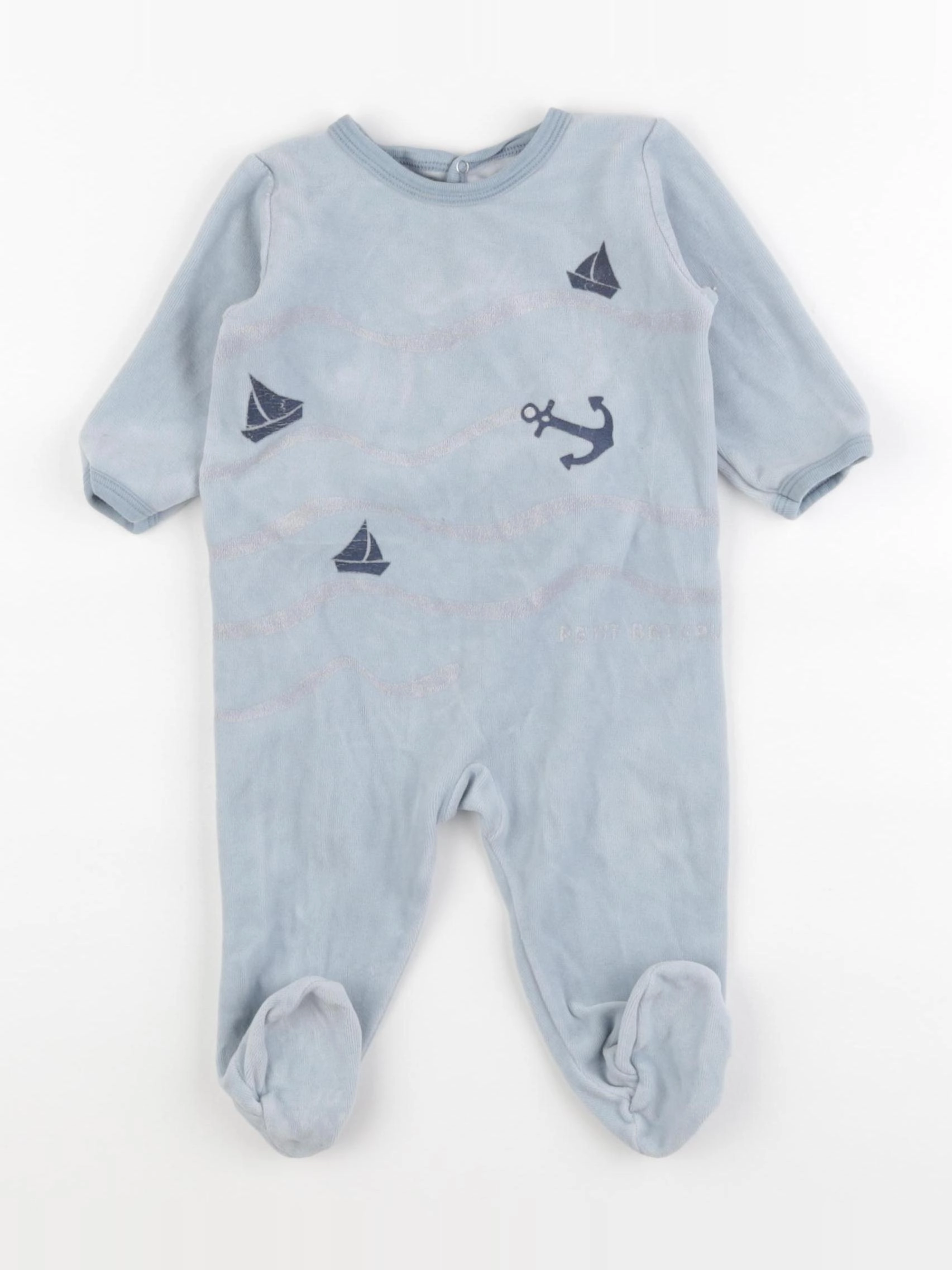 Petit Bateau - pyjama velours bleu - 6 mois