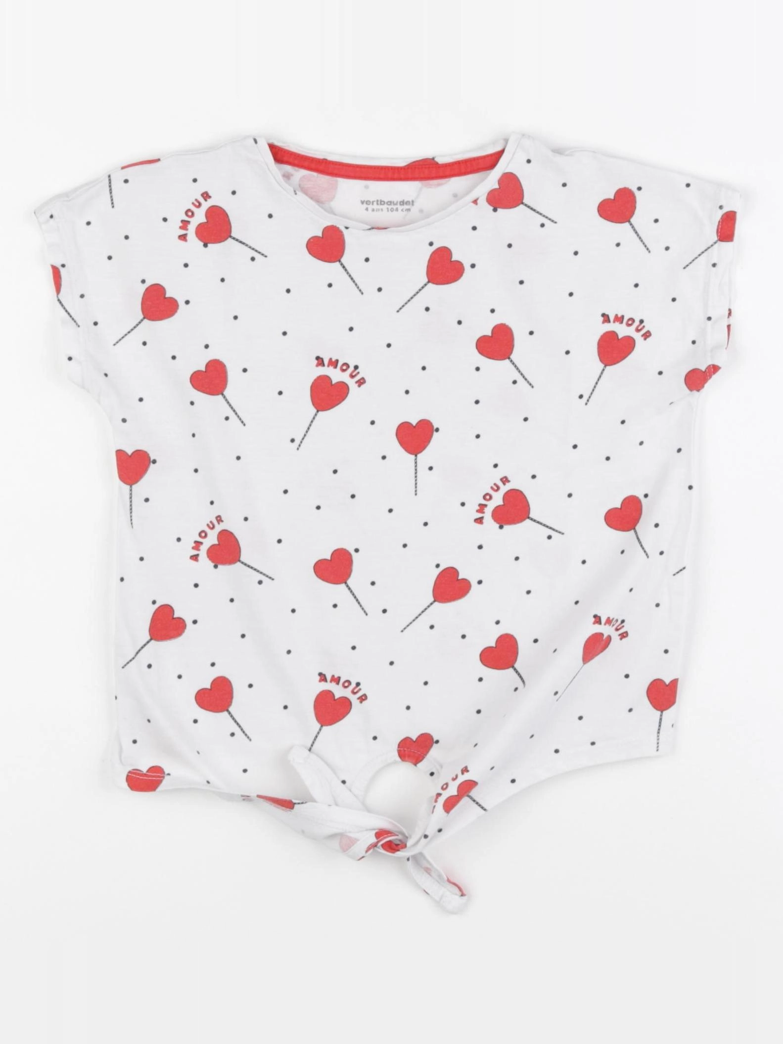 Vertbaudet - tee-shirt blanc, rouge - 4 ans