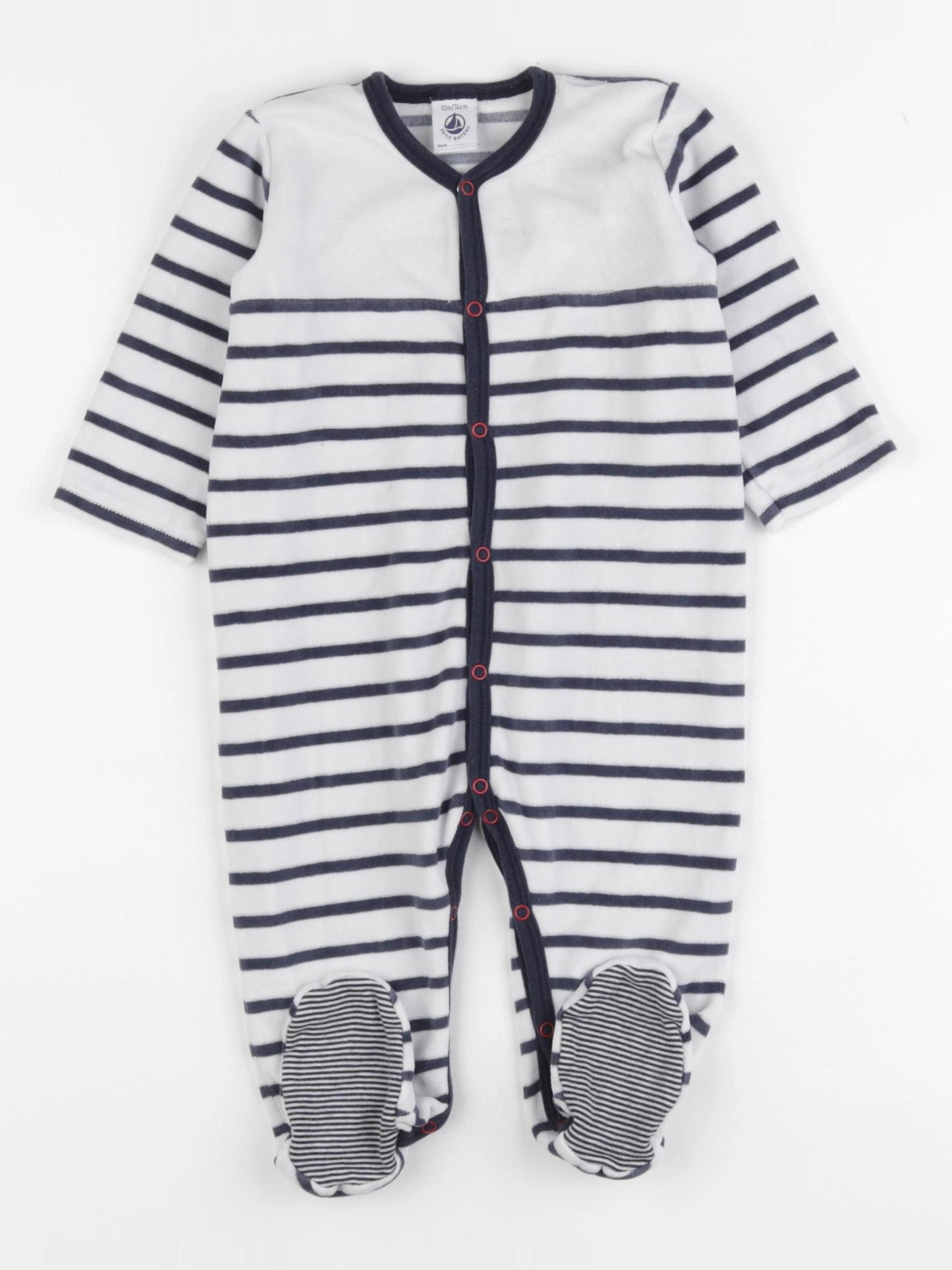 Petit Bateau - pyjama velours blanc, bleu - 12 mois