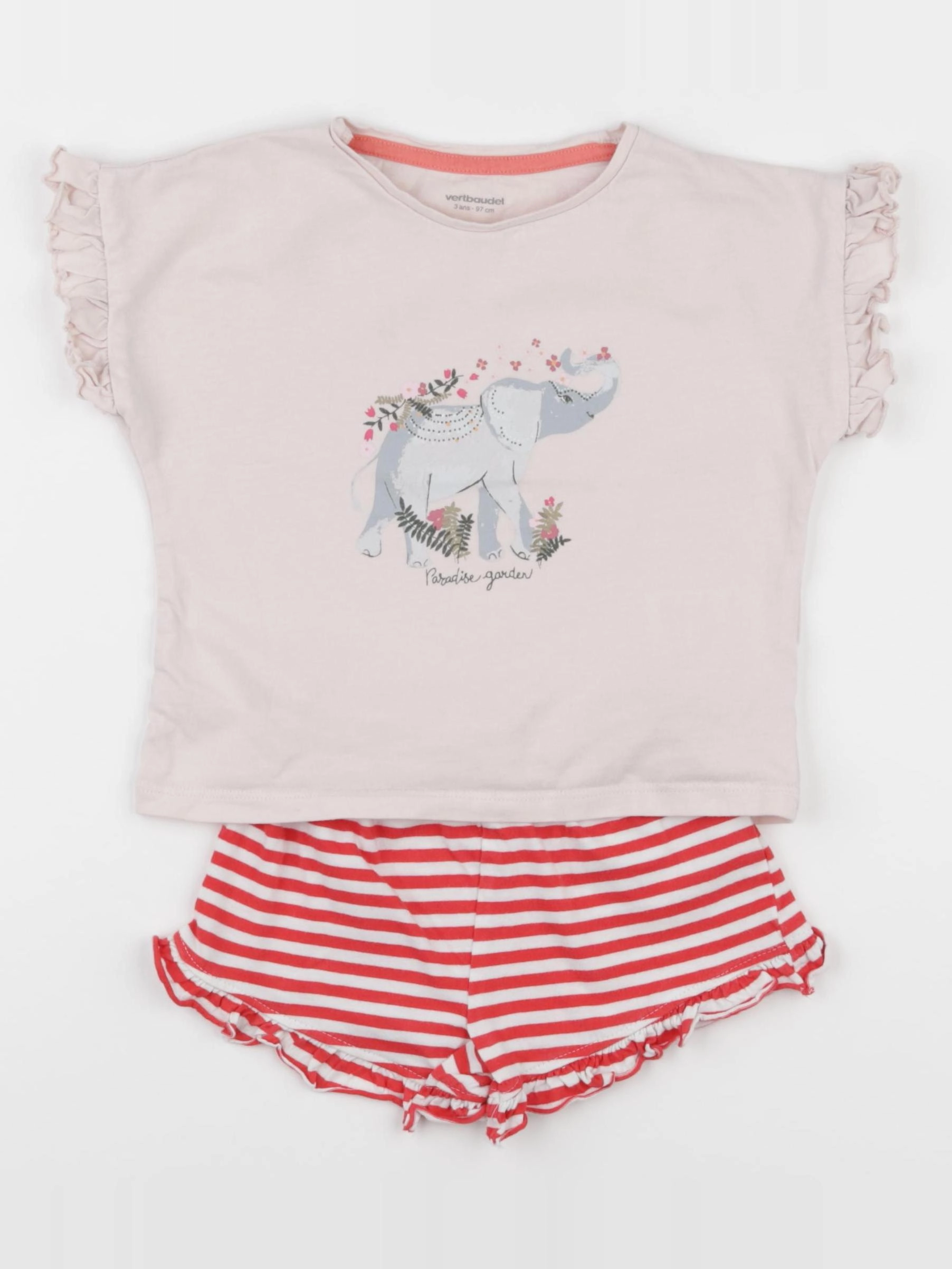 Vertbaudet - pyjama coton rouge, rose - 3 ans