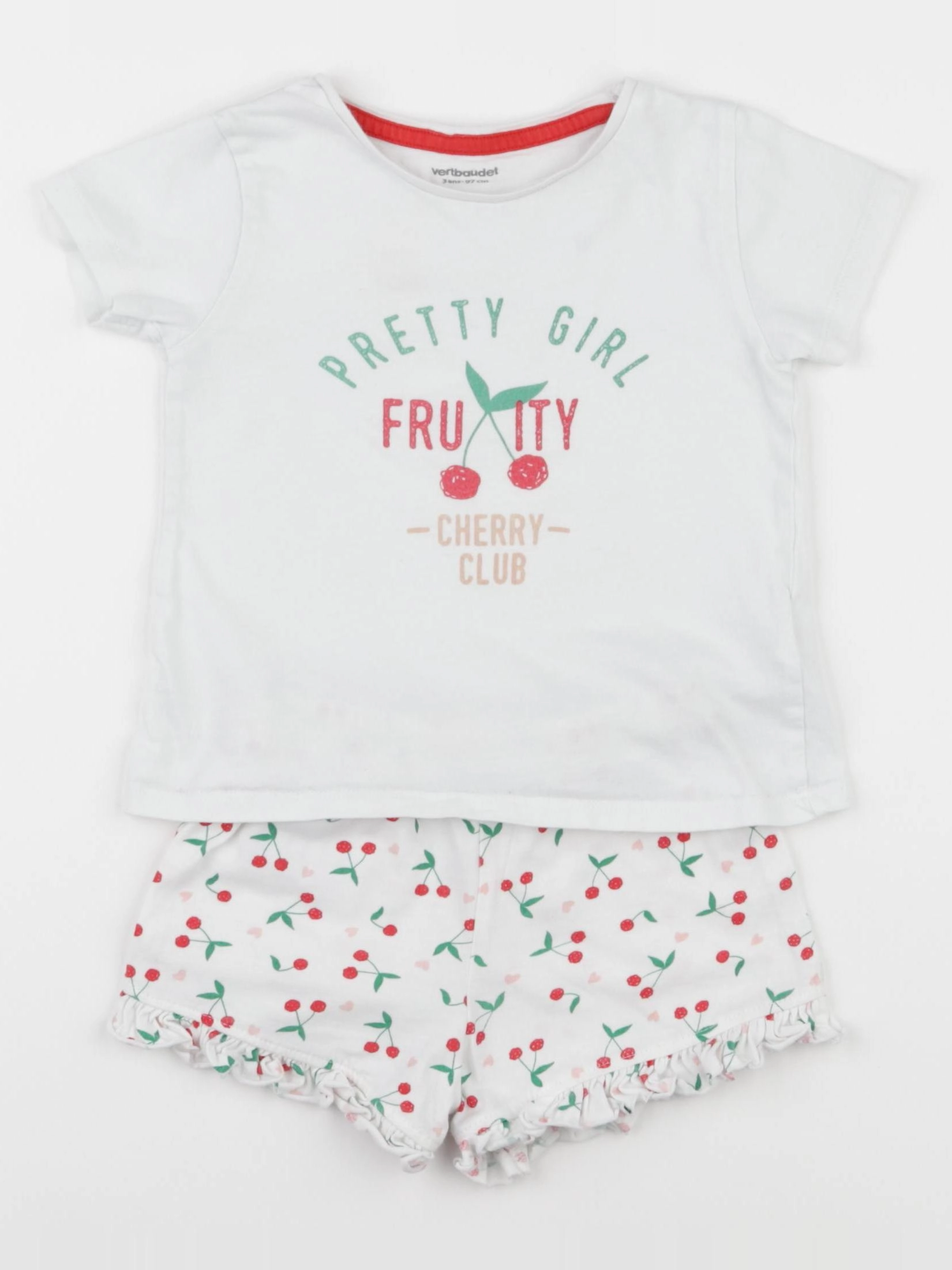 Vertbaudet - pyjama coton blanc, rouge - 3 ans