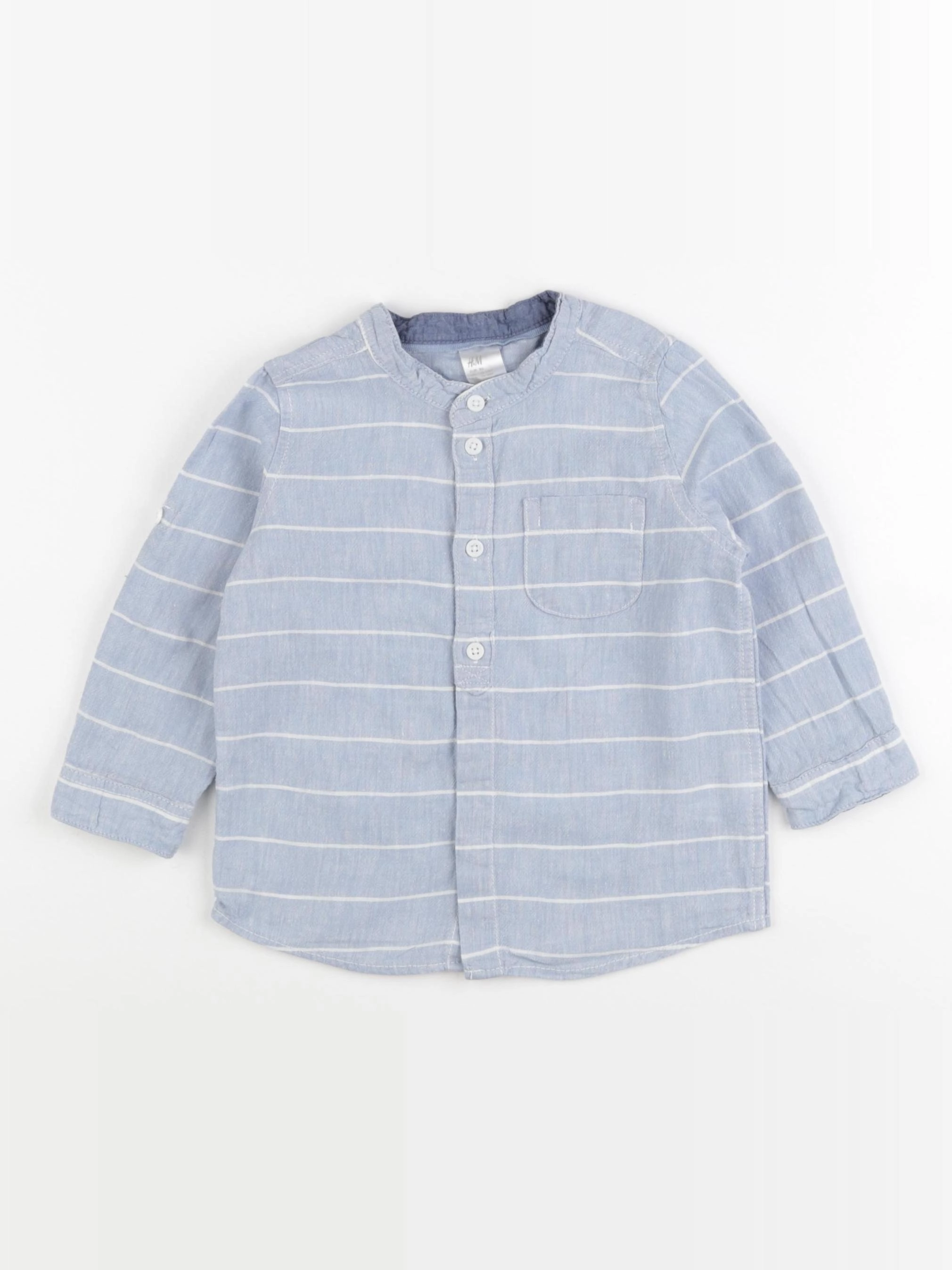 H&M - chemise bleu, blanc - 12/18 mois