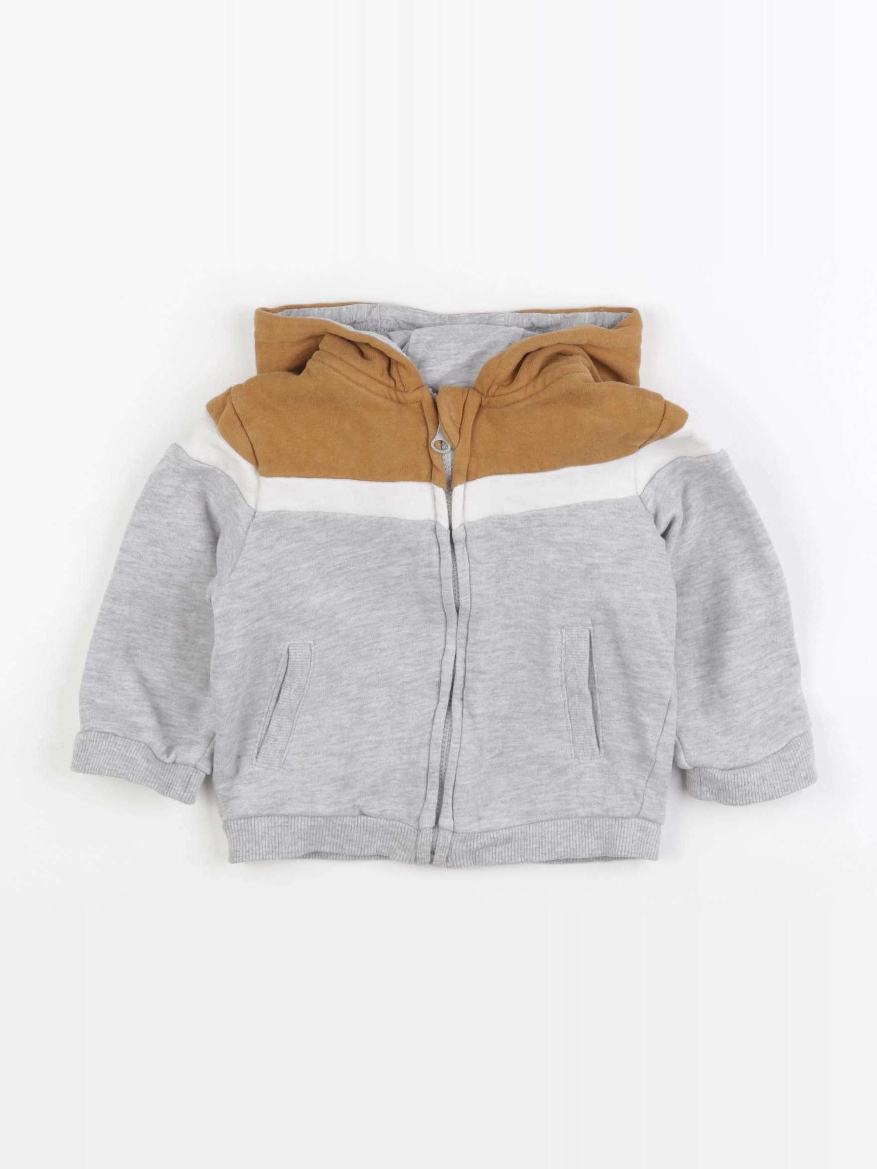 Vertbaudet - sweat blanc, gris, marron - 12 mois