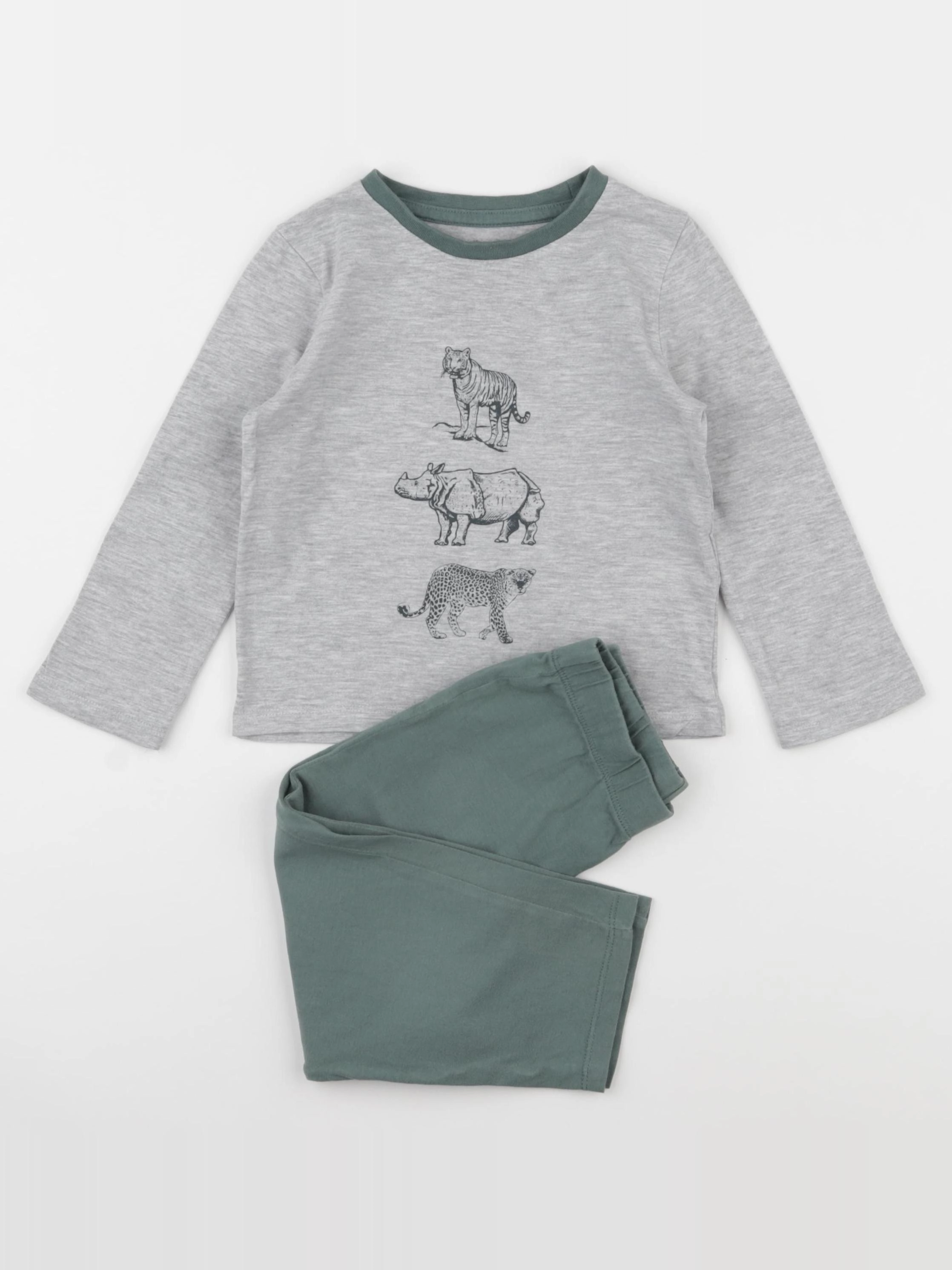 Vertbaudet - pyjama coton vert, gris - 3 ans