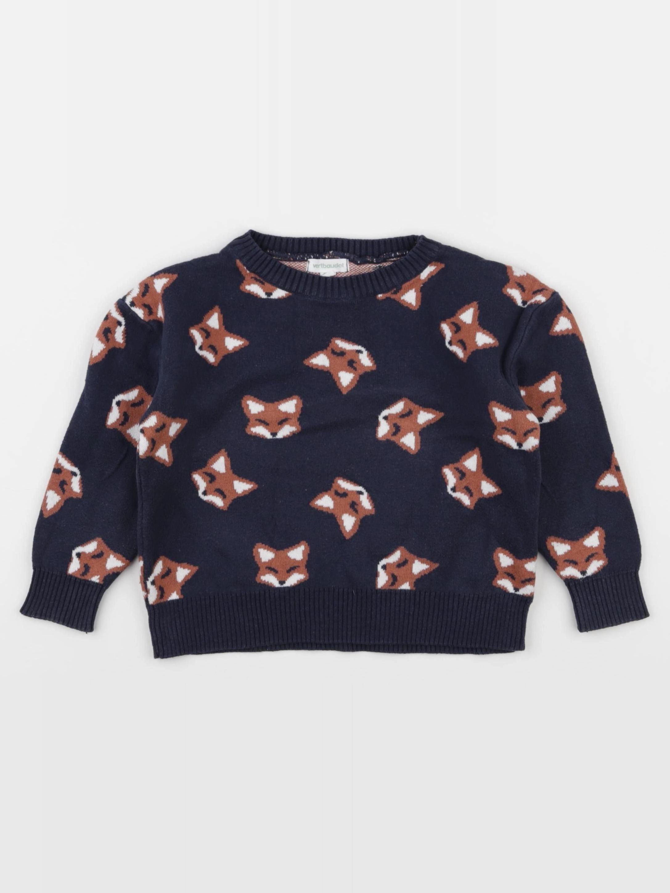 Vertbaudet - pull bleu, marron - 3 ans