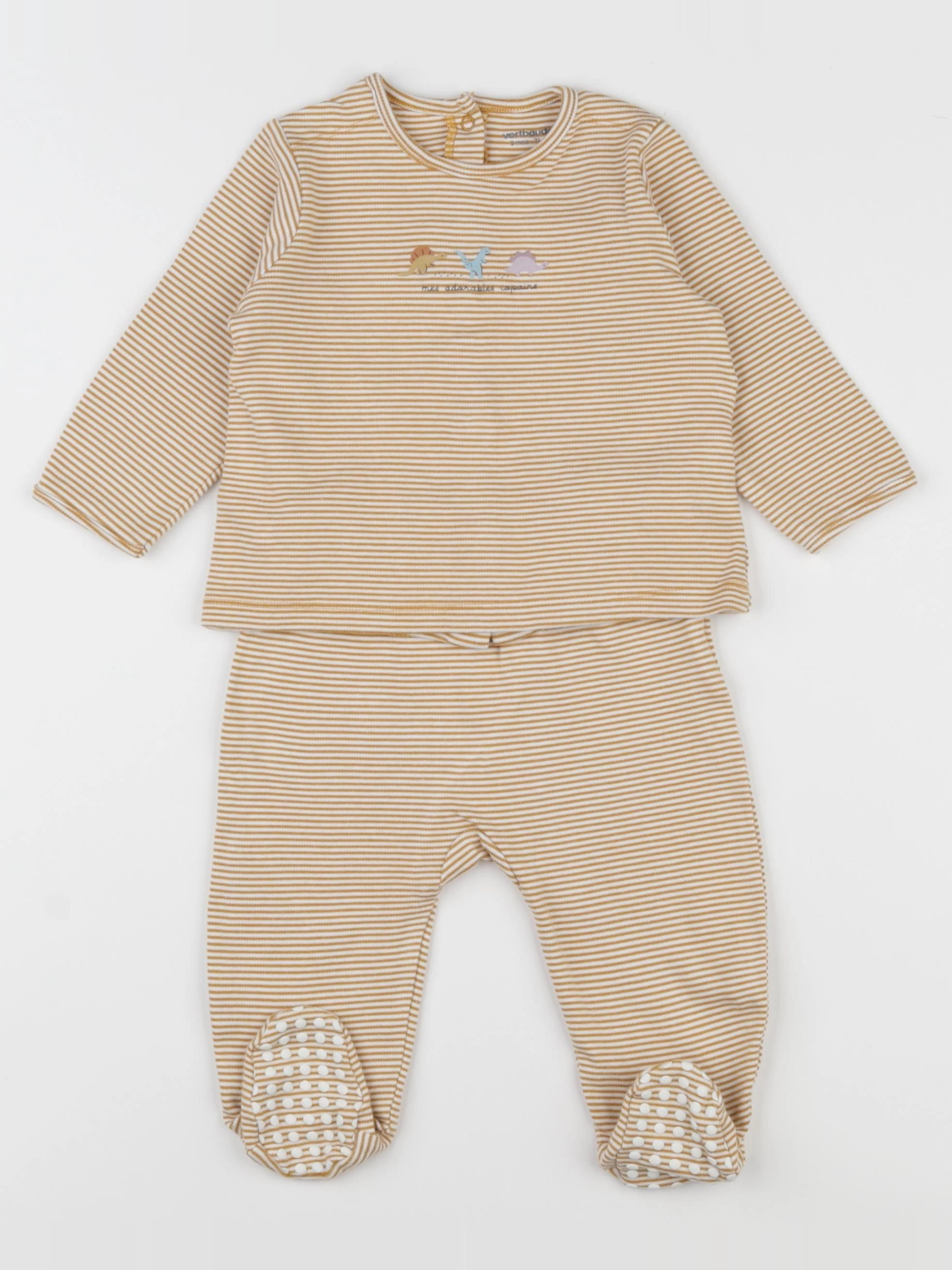 Vertbaudet - pyjama coton blanc, marron - 9 mois