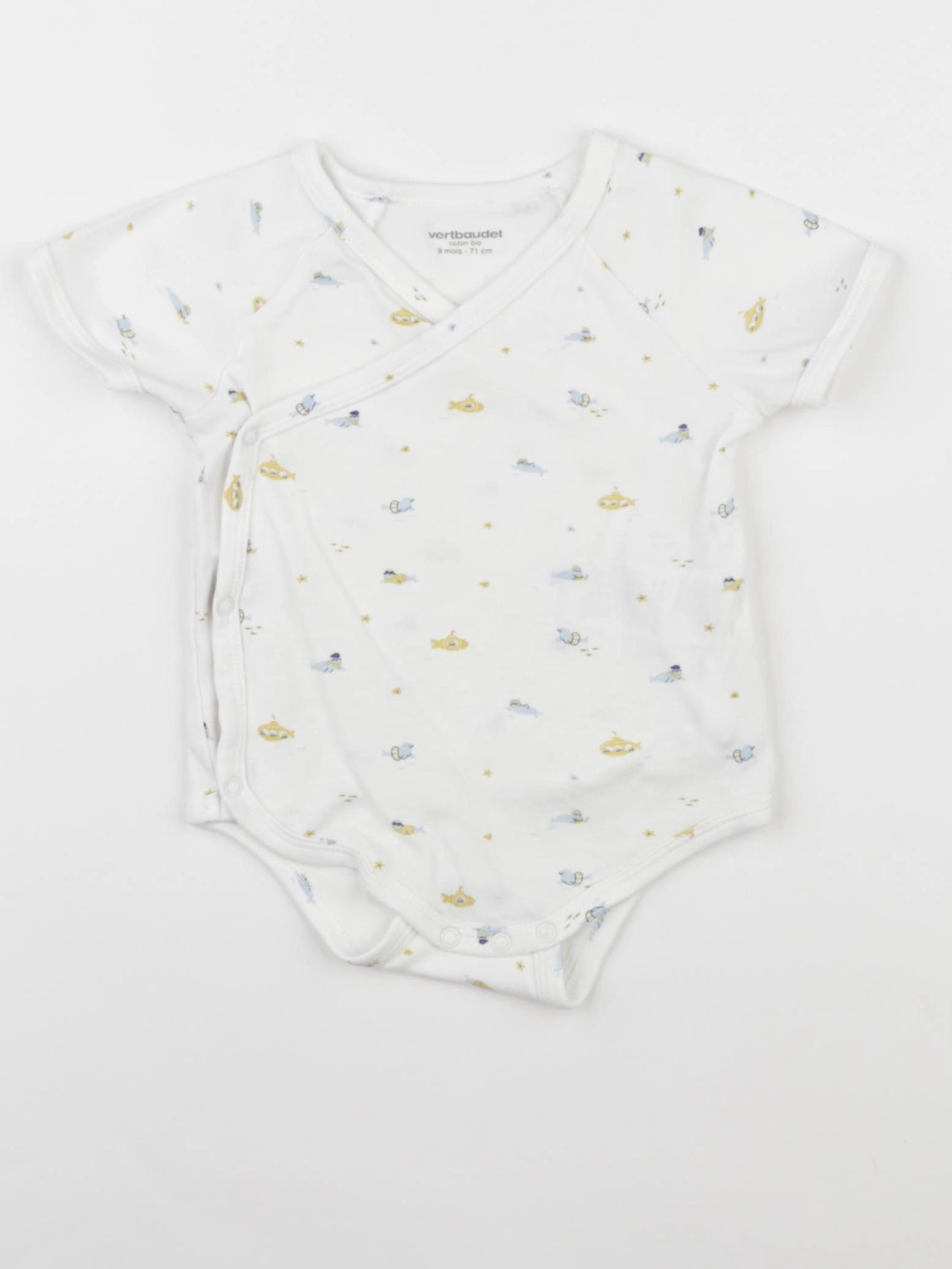 Vertbaudet - body blanc, bleu, jaune - 9 mois