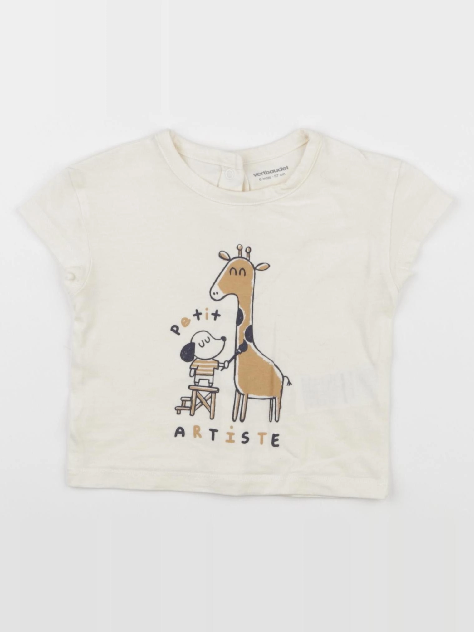 Vertbaudet - tee-shirt beige - 6 mois