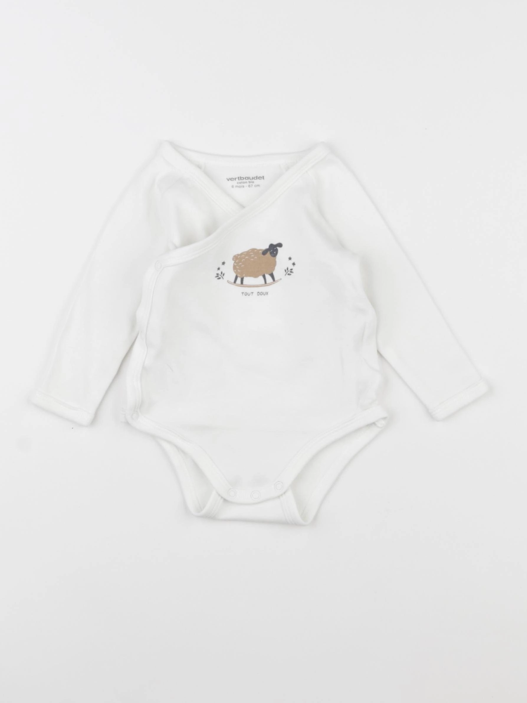 Vertbaudet - body marron, blanc - 6 mois