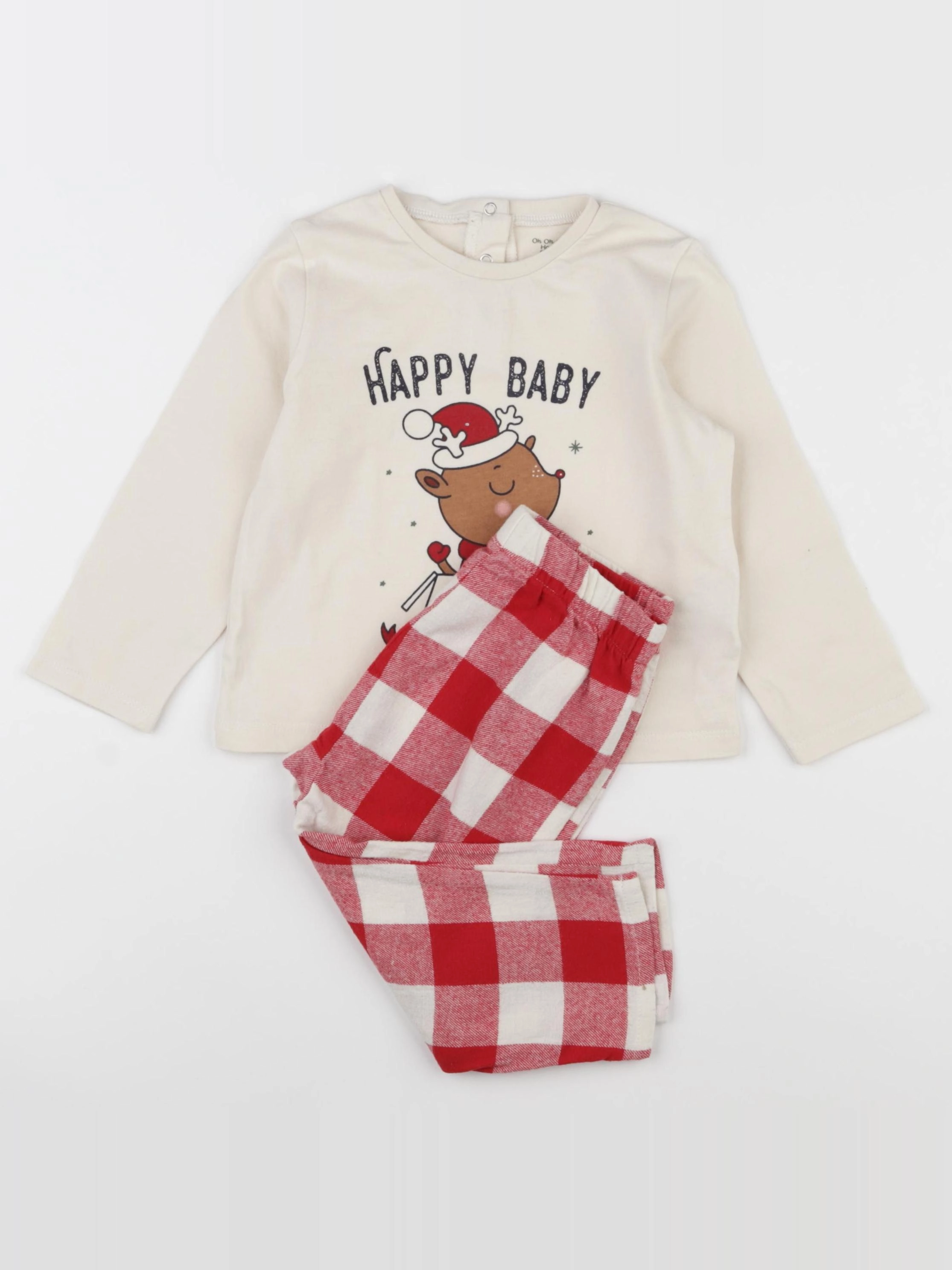 Vertbaudet - pyjama coton beige, rouge - 24 mois