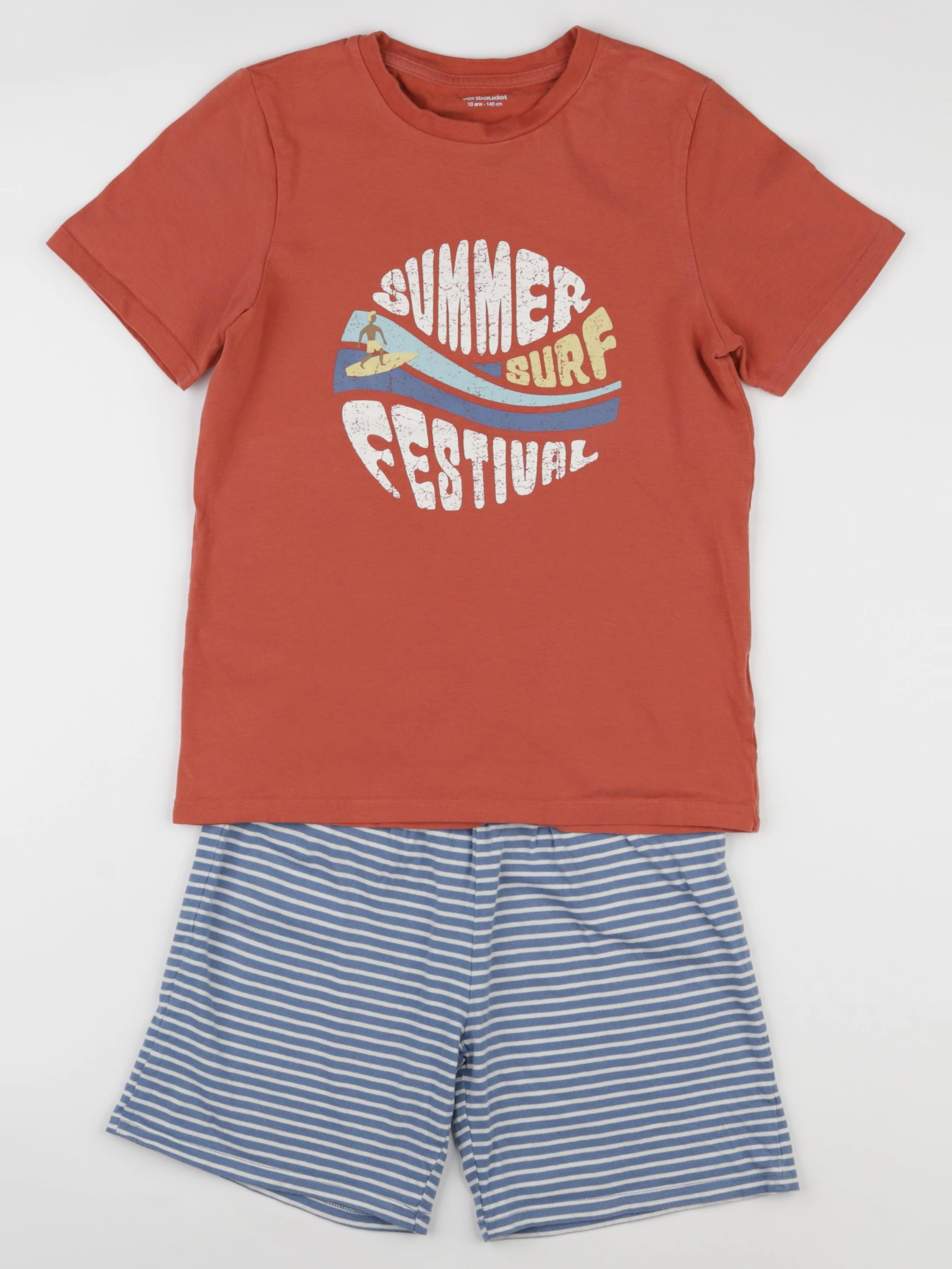 Vertbaudet - pyjama coton orange, bleu - 10 ans