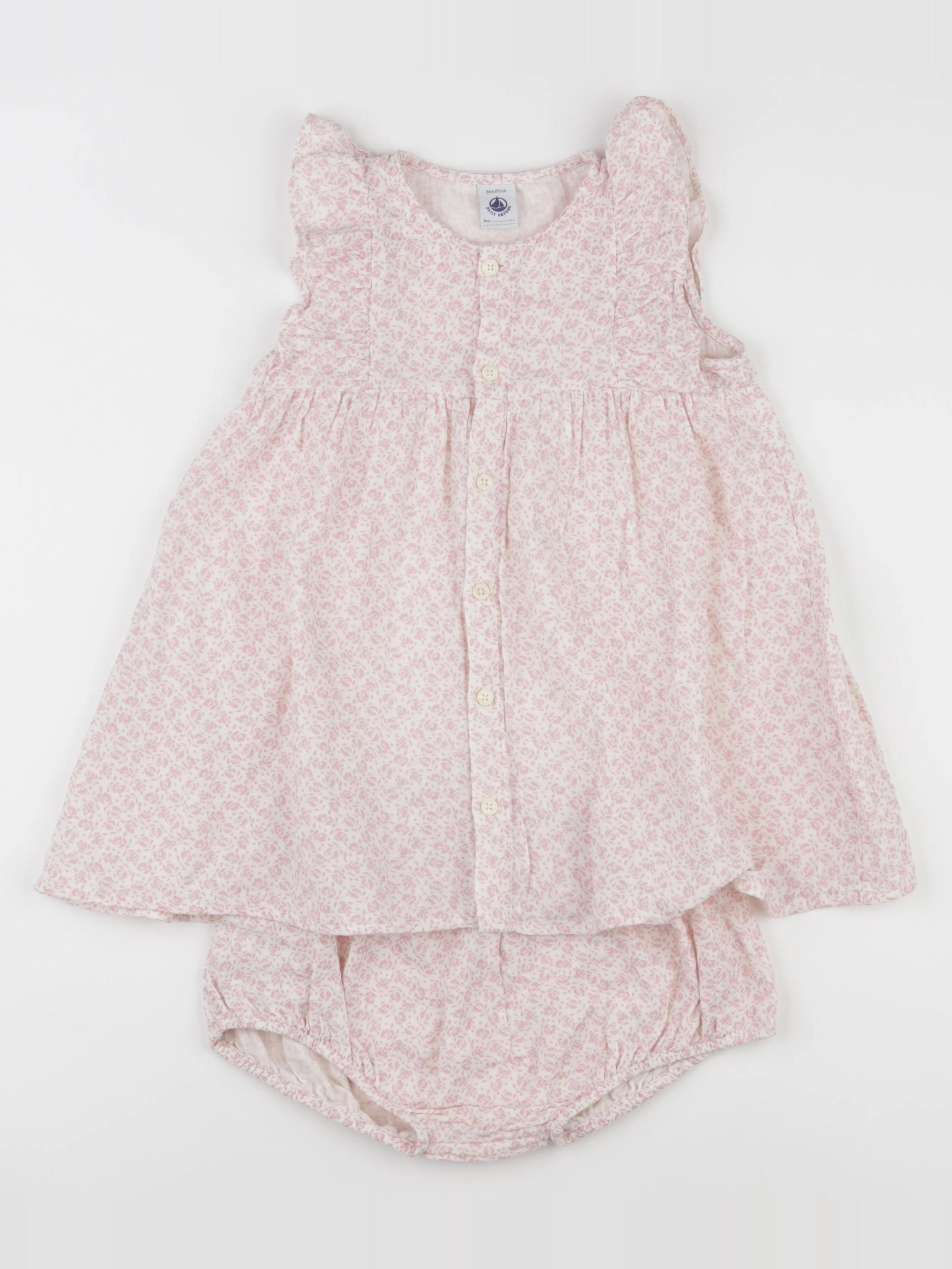 Petit Bateau - robe blanc, rose - 36 mois