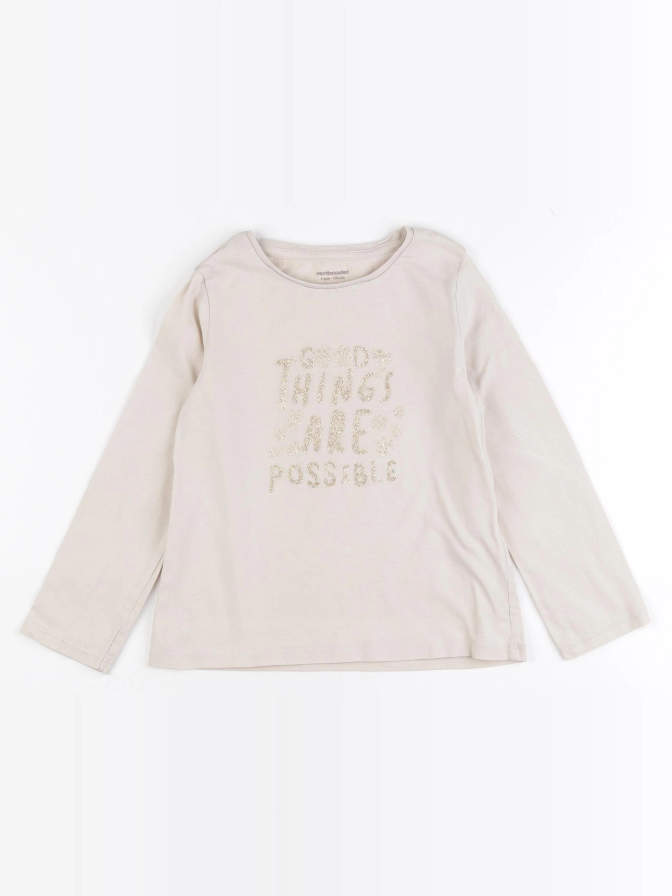 Vertbaudet - tee-shirt beige, or - 4 ans